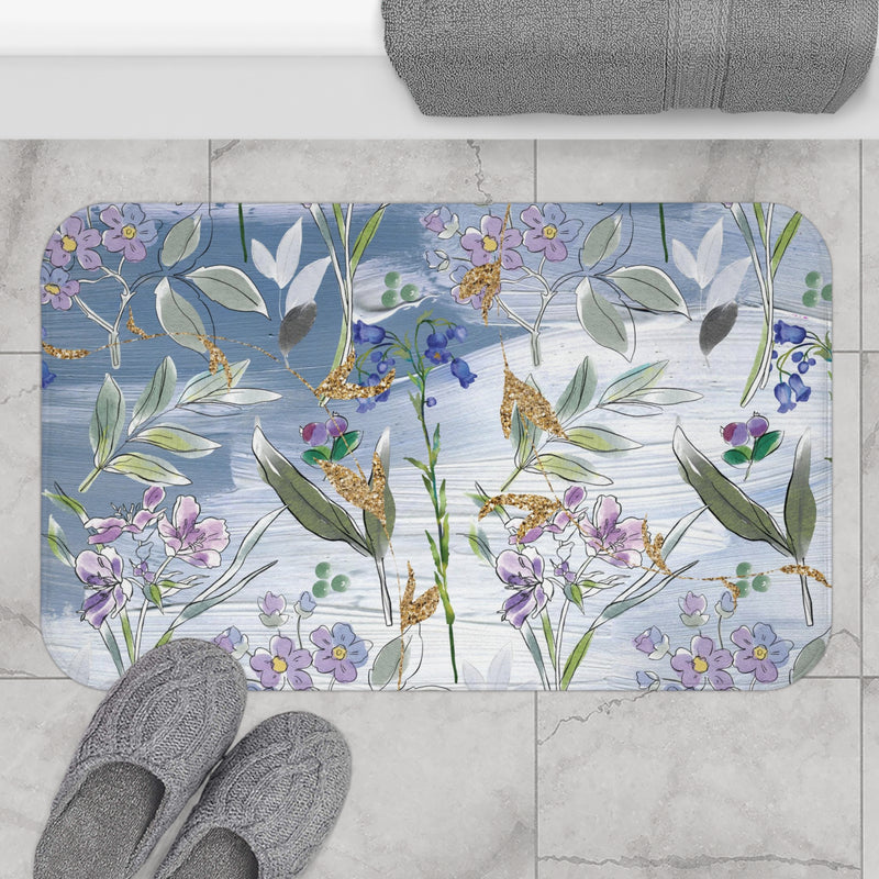 Boho Bath, Kitchen Floor Mat | Blue Lavender, Green Floral