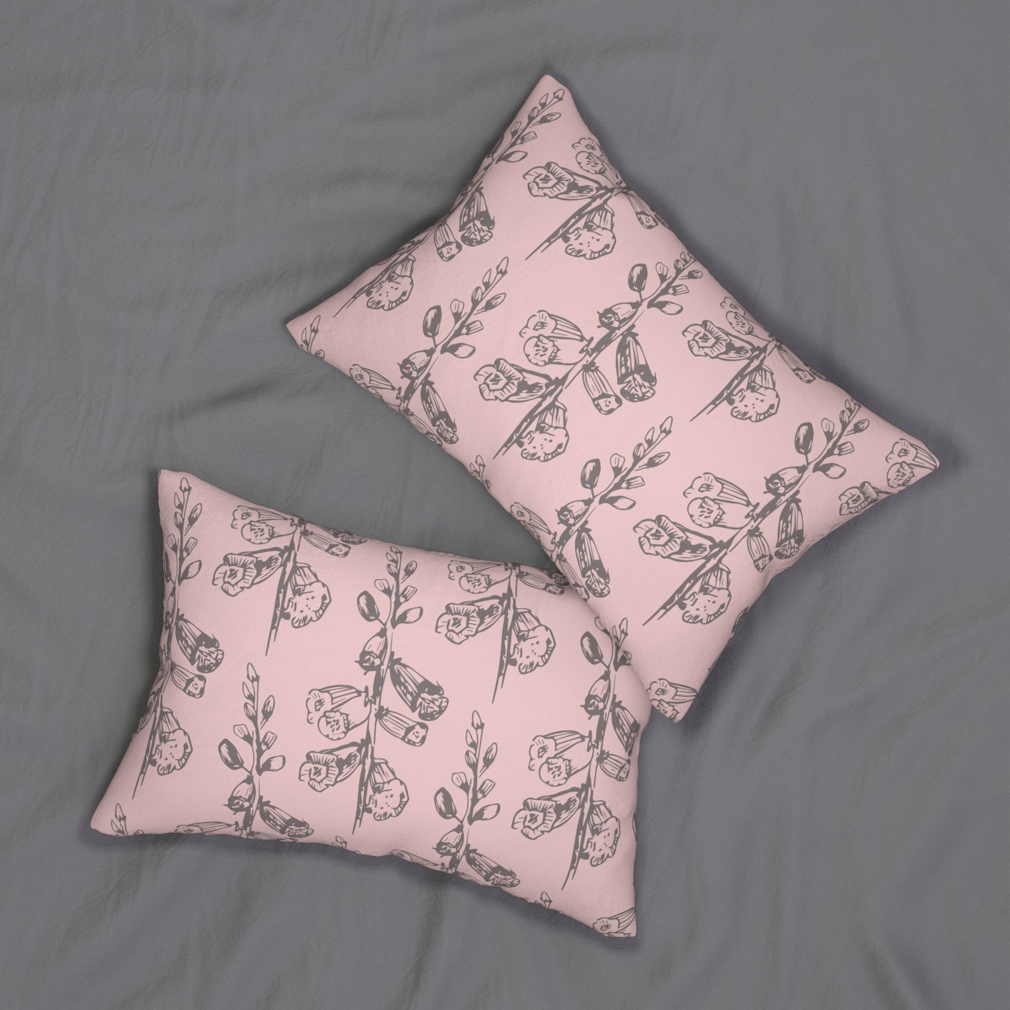 Floral Lumbar Pillow | Dusty Pink, Grey Foxgloves