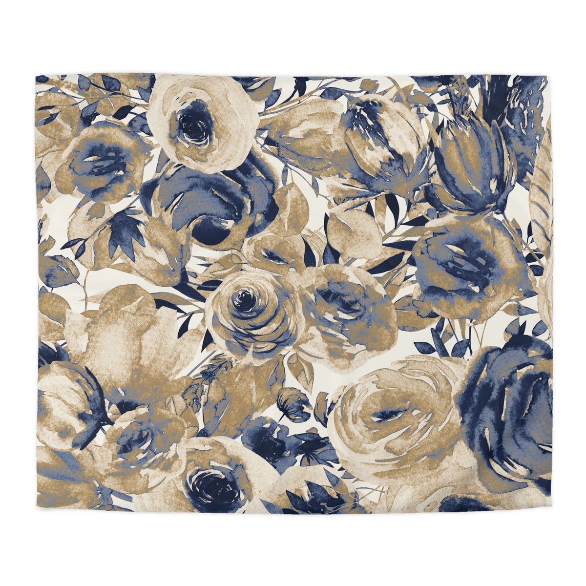 The image is a square with a floral pattern in shades of blue and brown. The pattern consists of various flowers and leaves, creating a visually appealing and intricate design.