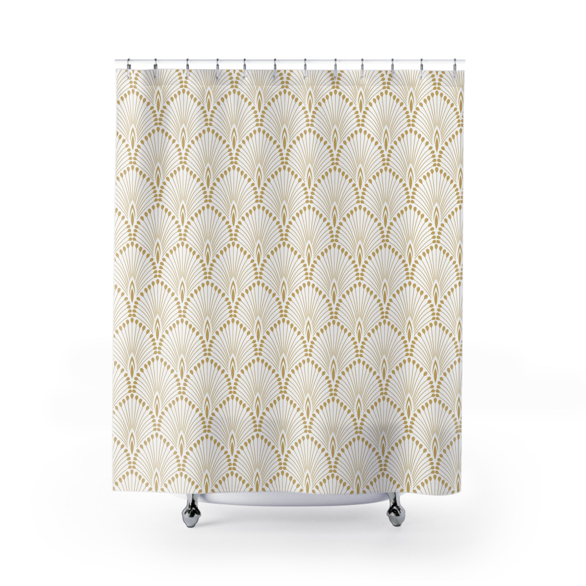 Boho Shower Curtain | Vintage Tan Beige White Art Deco Crane