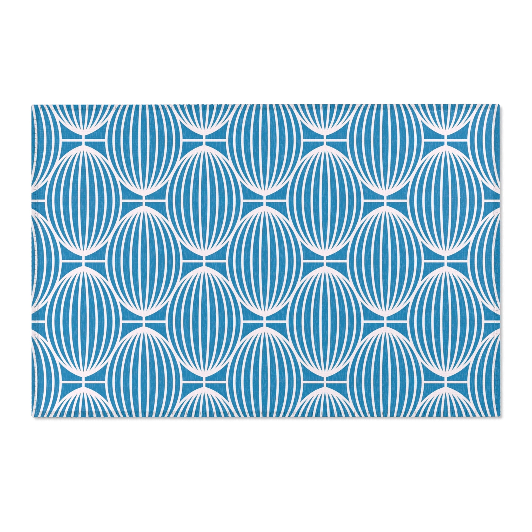 Art Deco Boho Area Rug | Blue White Geometric Minimalist