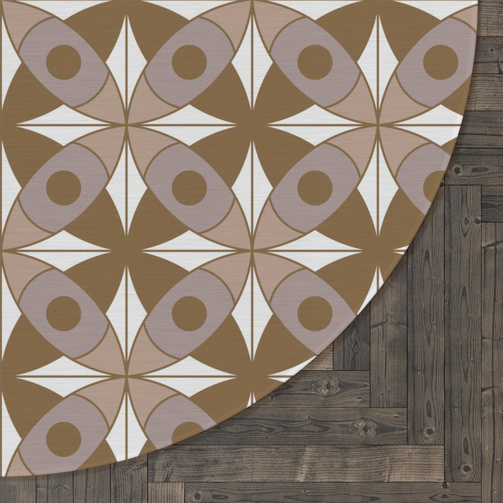 Retro Round Area Rug | Vintage Art Deco, Nouveau Taupe Beige, Grey