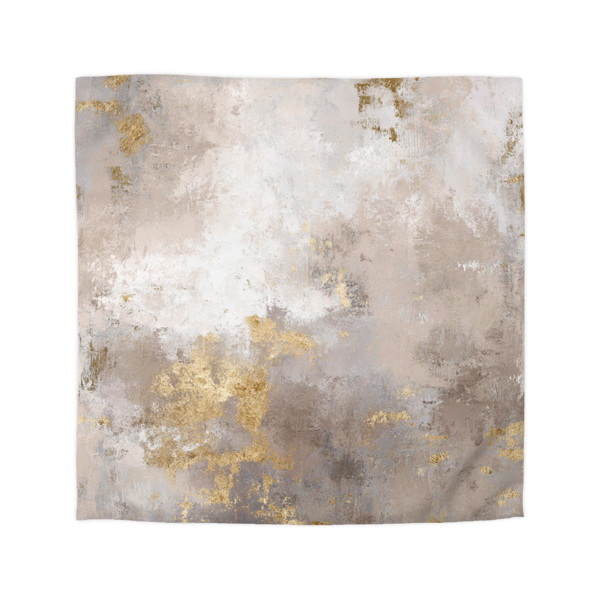 The image is a square canvas with a textured, abstract painting-like appearance. The colors used are a mix of gray, white, and gold, creating a visually striking and dynamic composition.