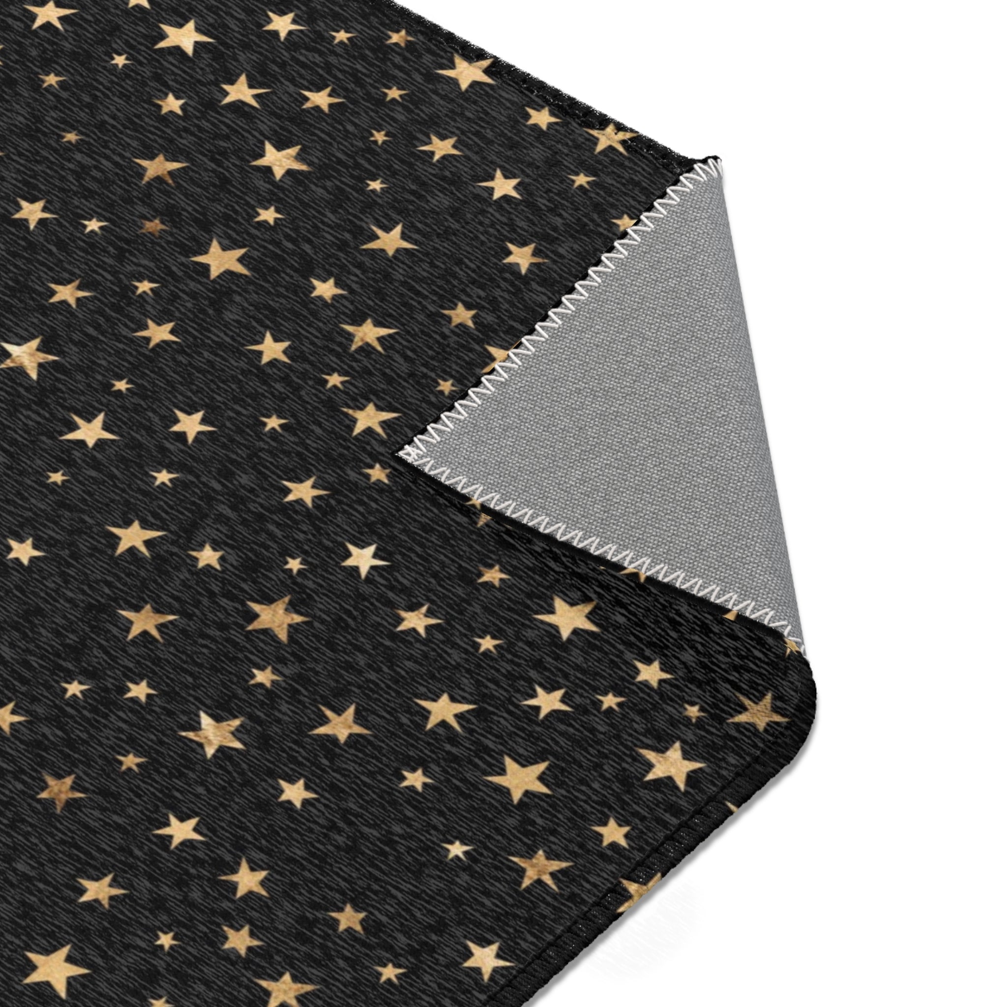 Boho Area Rug | Black Gold Beige Stars