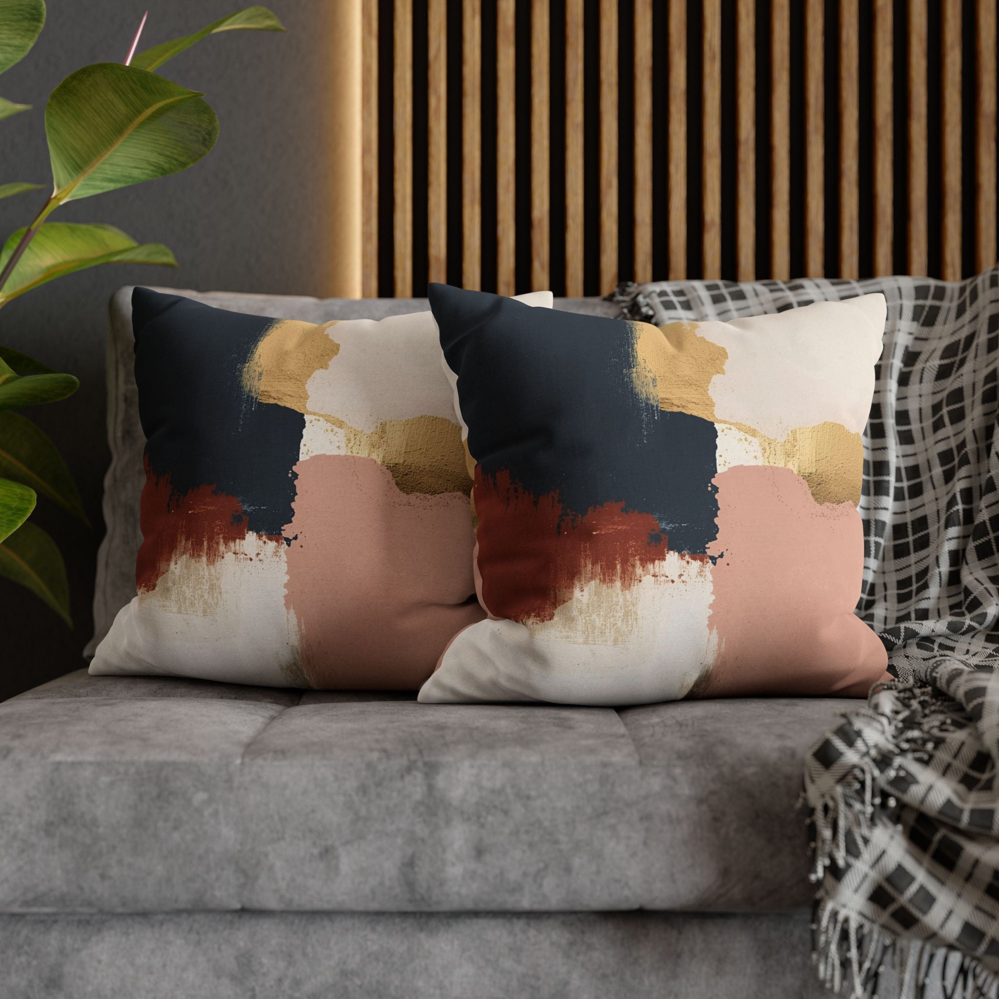 Abstract Pillow Cover | Earthy Neutral Blue Pink Rust