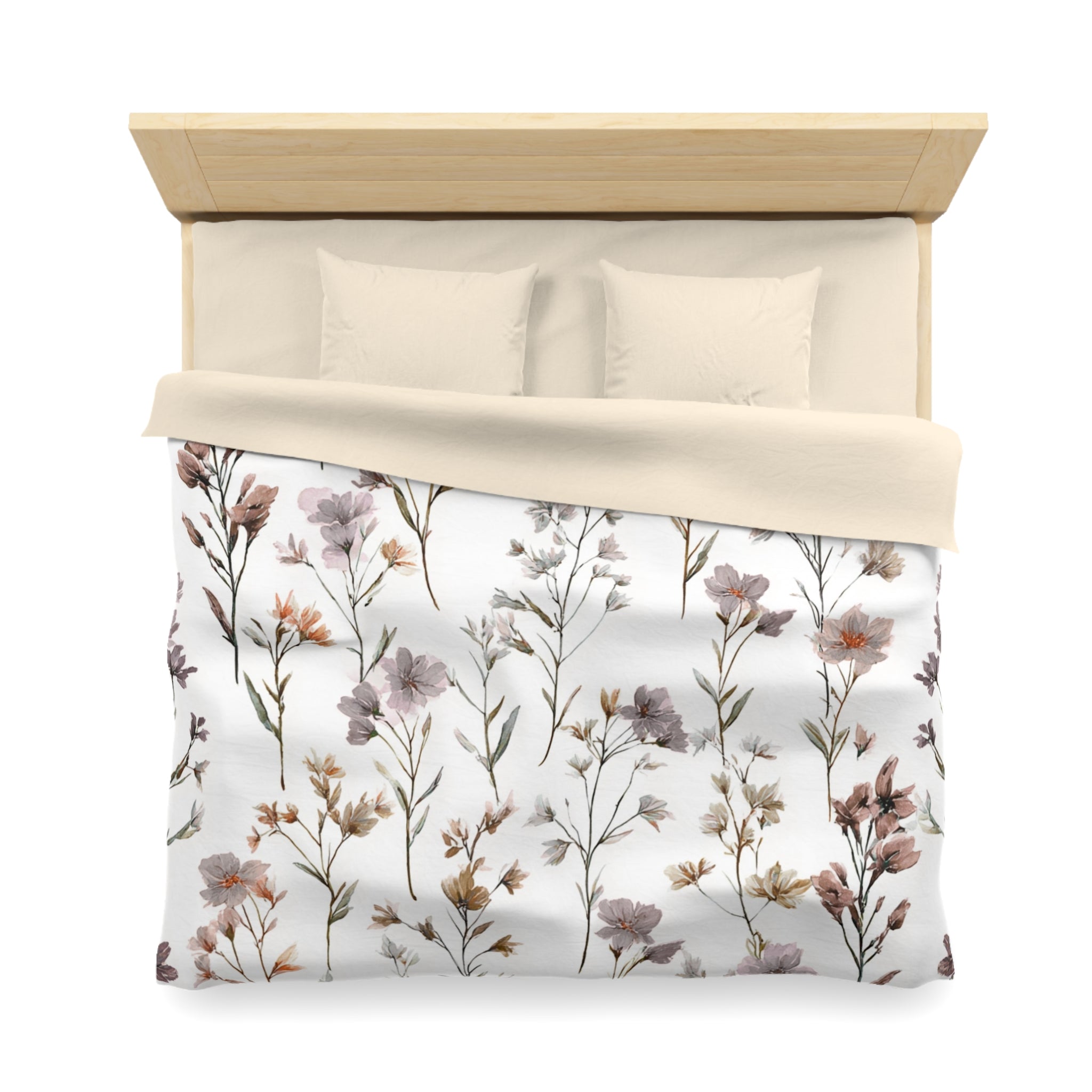 Floral Modern Duvet, Pillow Cover | White Beige Bedroom Decor