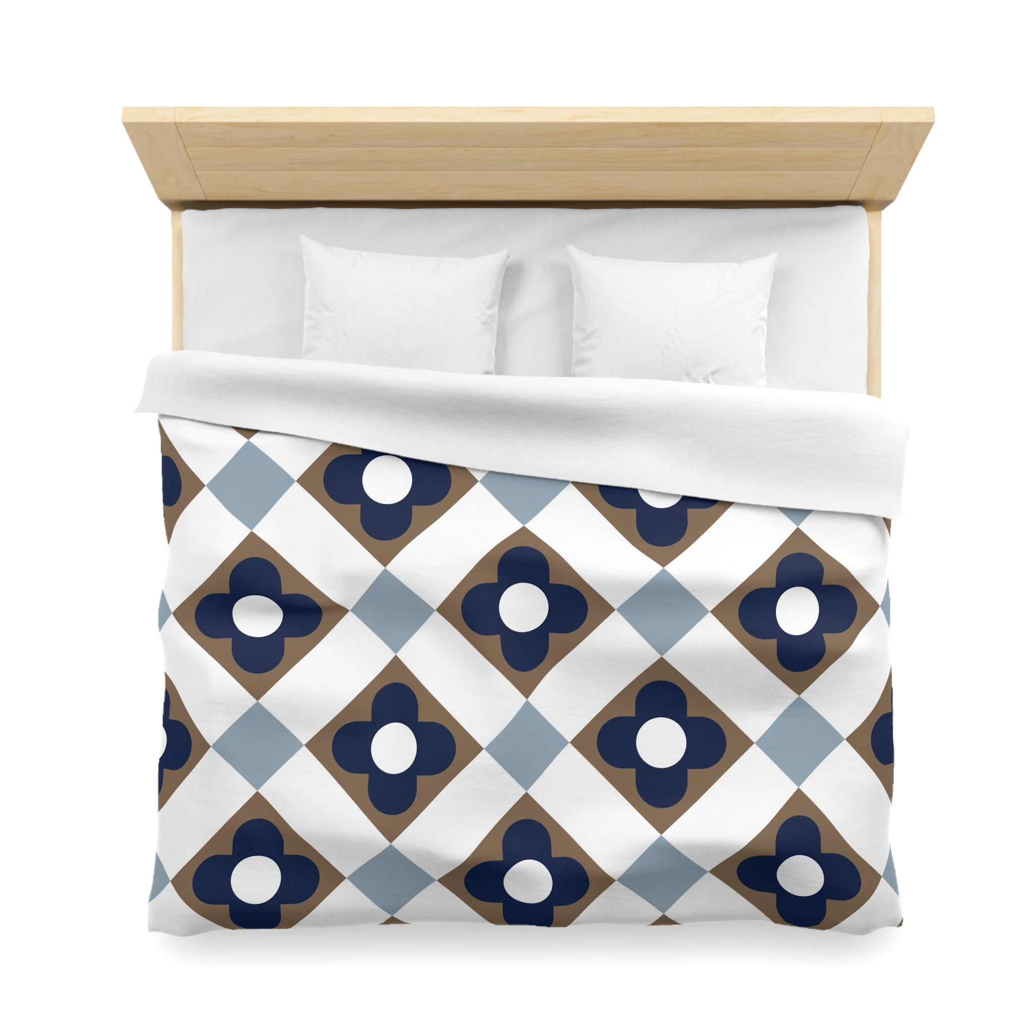 Retro Duvet Cover | Vintage Art Deco, Nouveau Blue, Beige White