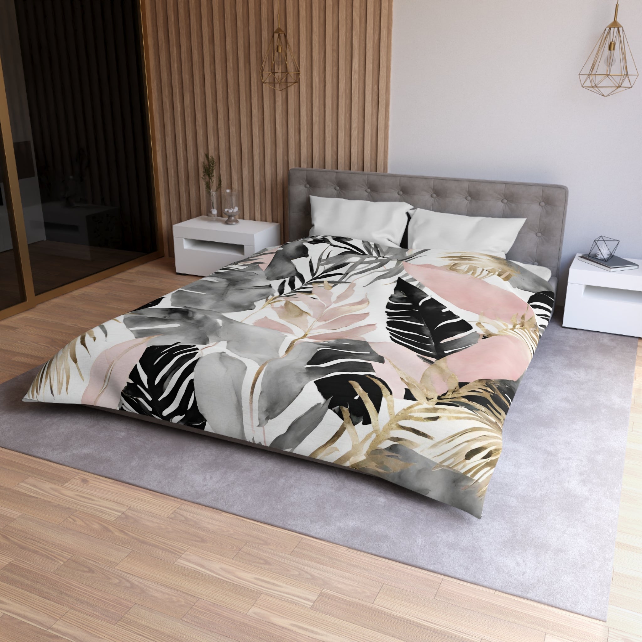 Abstract Floral Duvet, Pillow Cover Set | Grey Blush White Bedroom Set