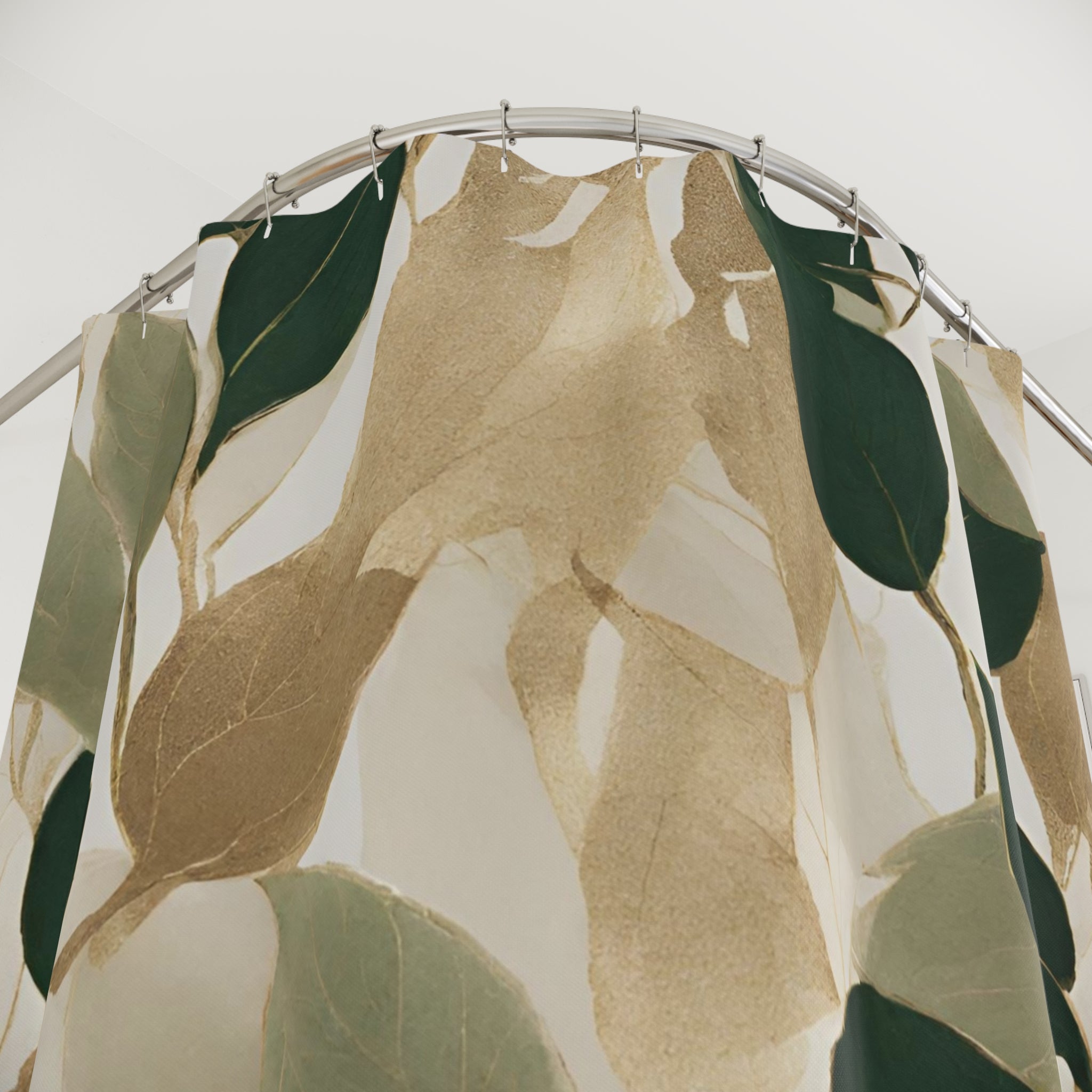 Beige Floral Shower Curtain | Earthy Leaves Bathroom