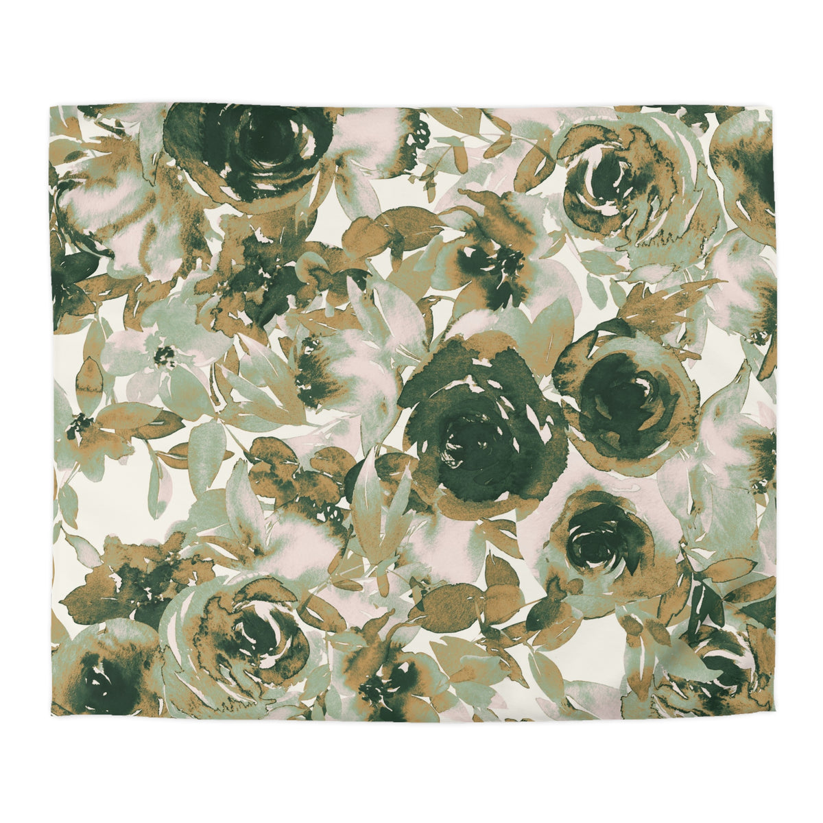 a floral pattern with various shades of green and brown flowers and leaves.