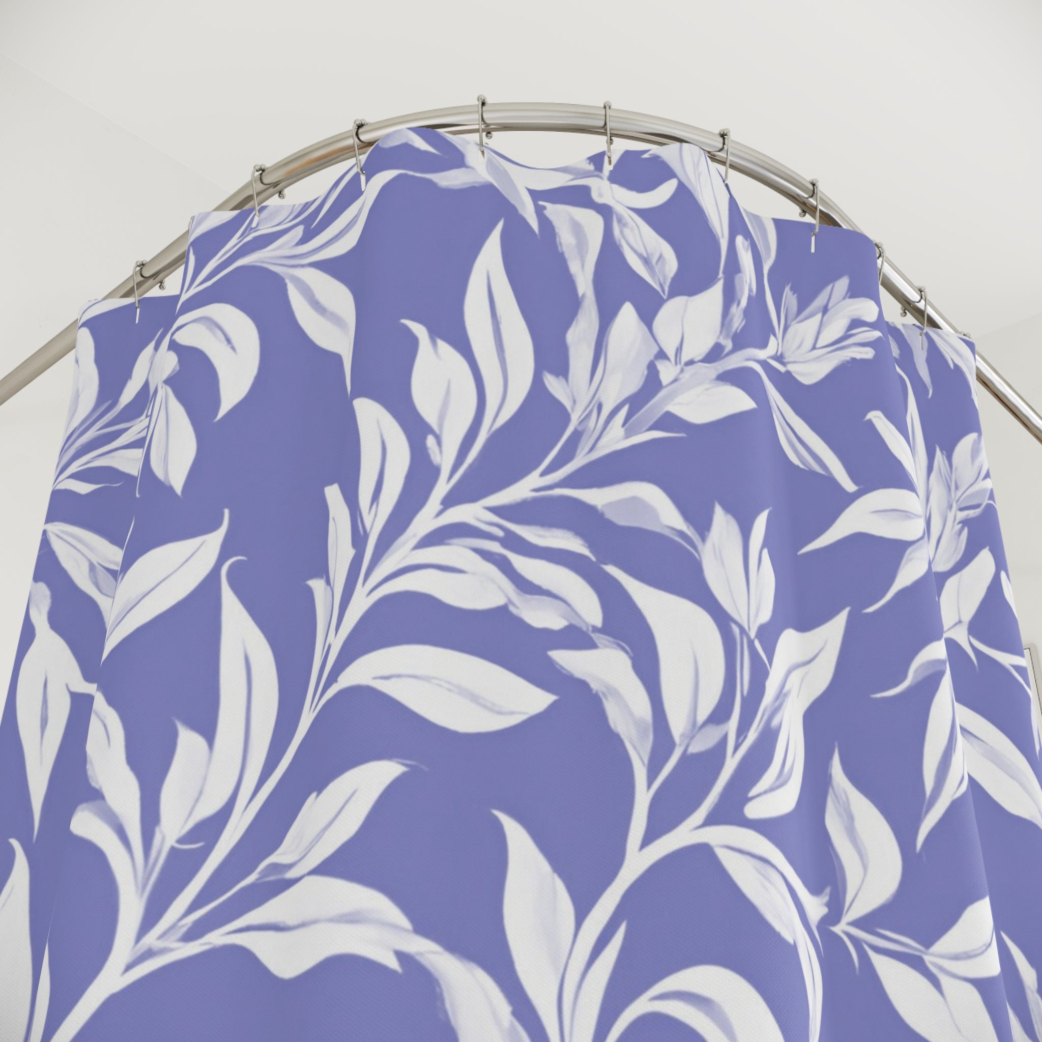 Boho Shower Curtain | Lavender Blue White, Leaves