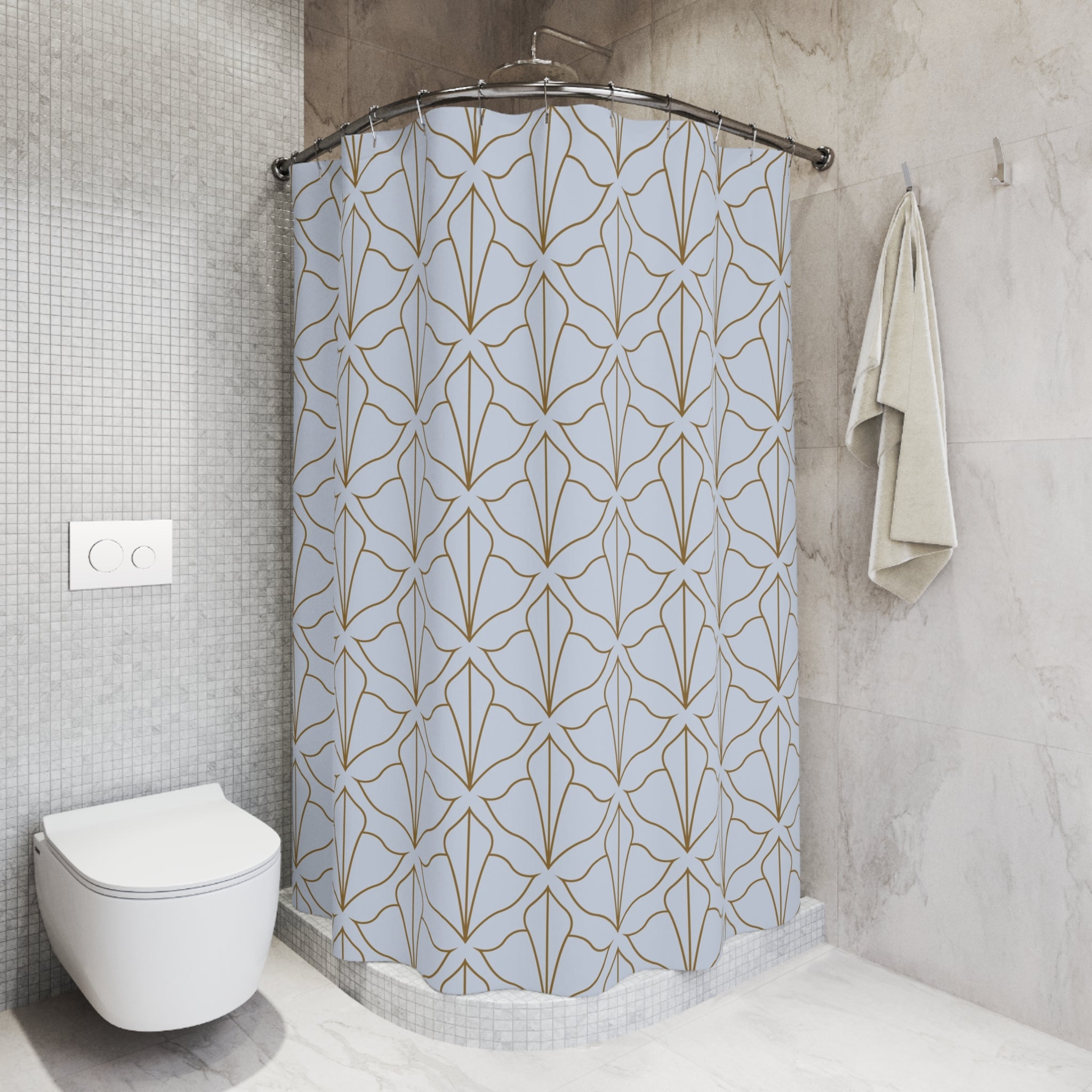 Art Deco Shower Curtain | Blue, Taupe Abstract Lotus