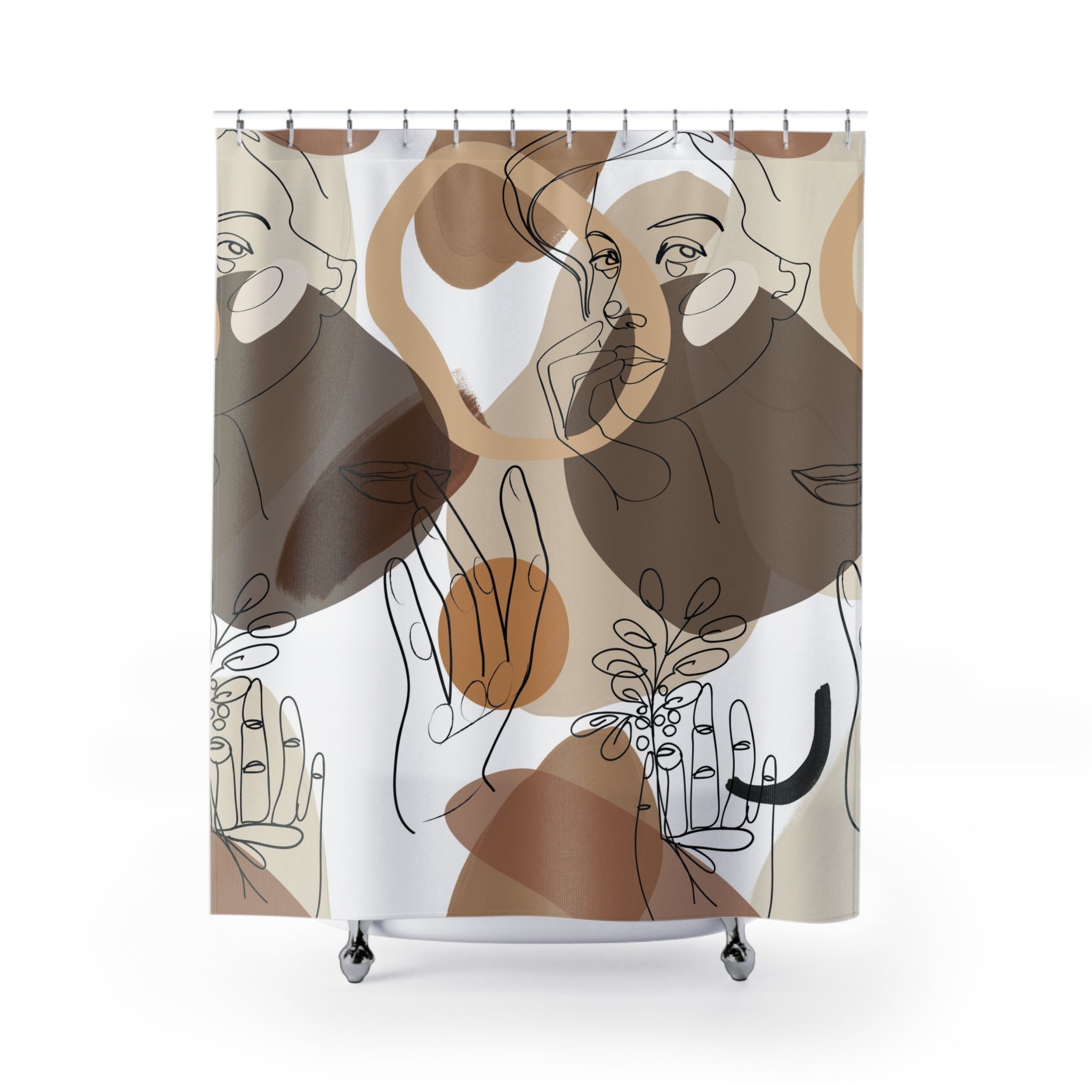 Boho Shower Curtain | Neutral Earthy Line Art
