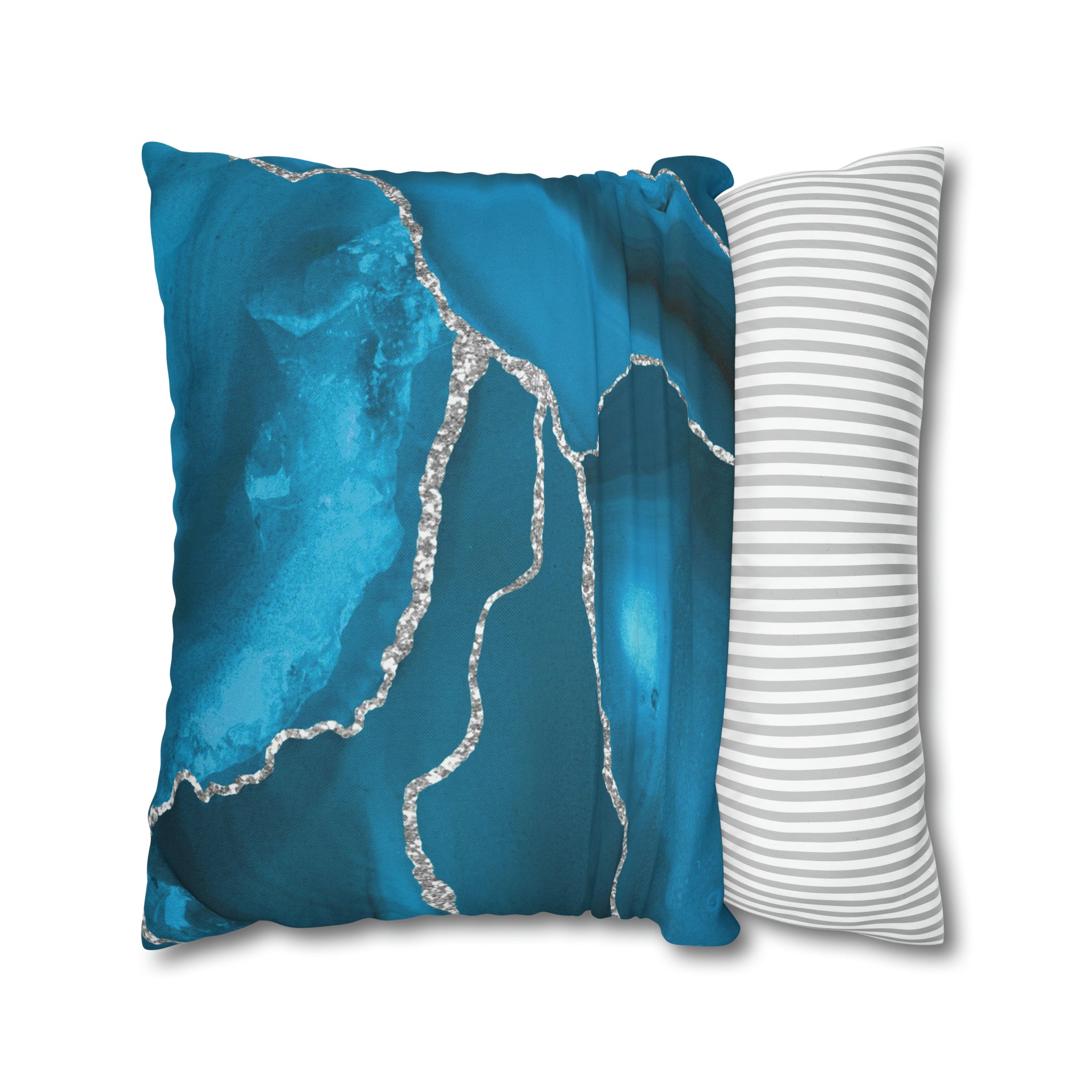 Marble Print Throw Pillow Cover | Blue Silver