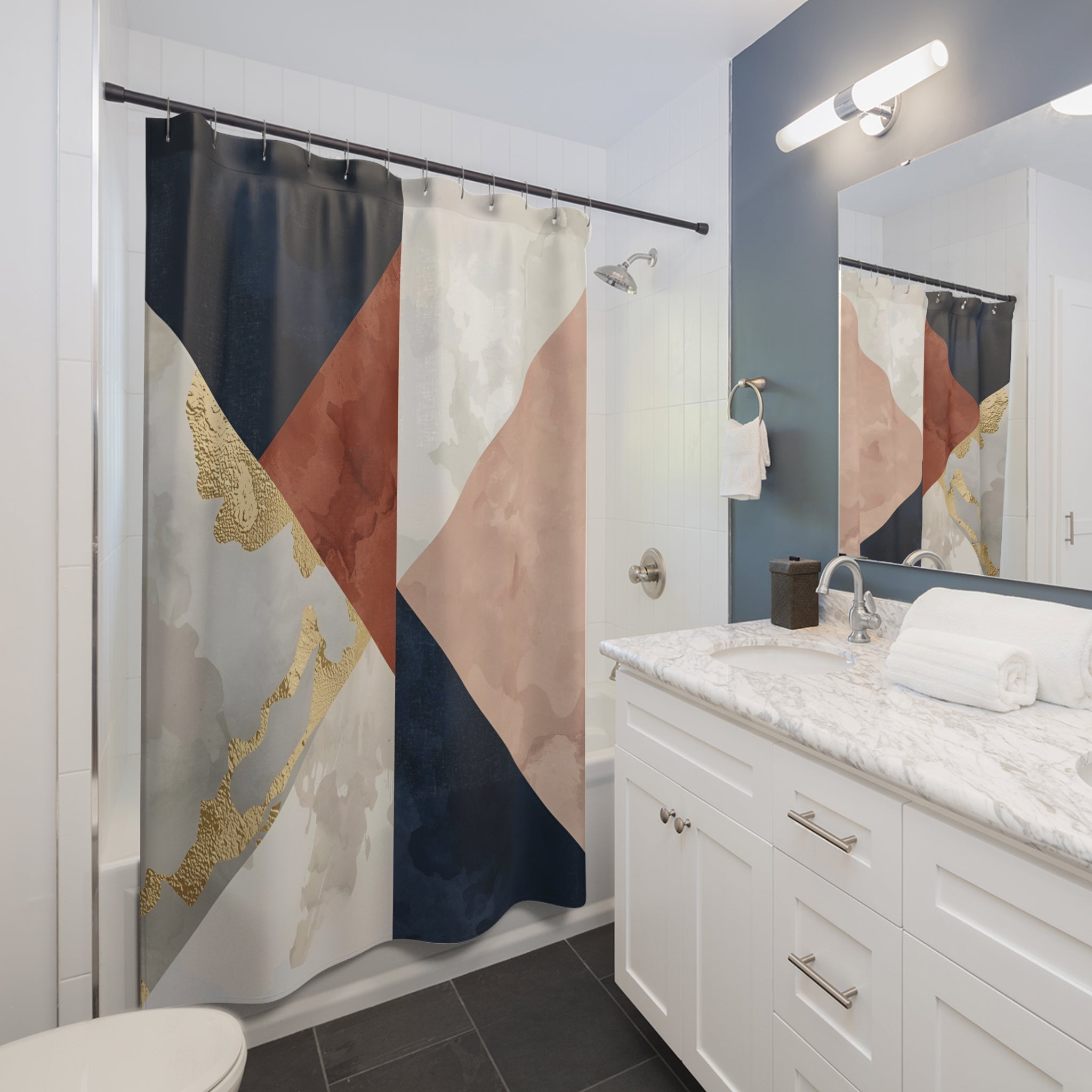 Boho Abstract Shower Curtain | Earthy Neutral Geometric Watercolor