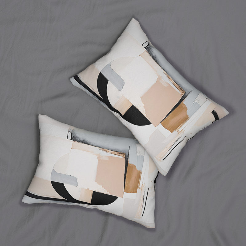 Boho Lumbar Pillow | Abstract Beige Grey Black White
