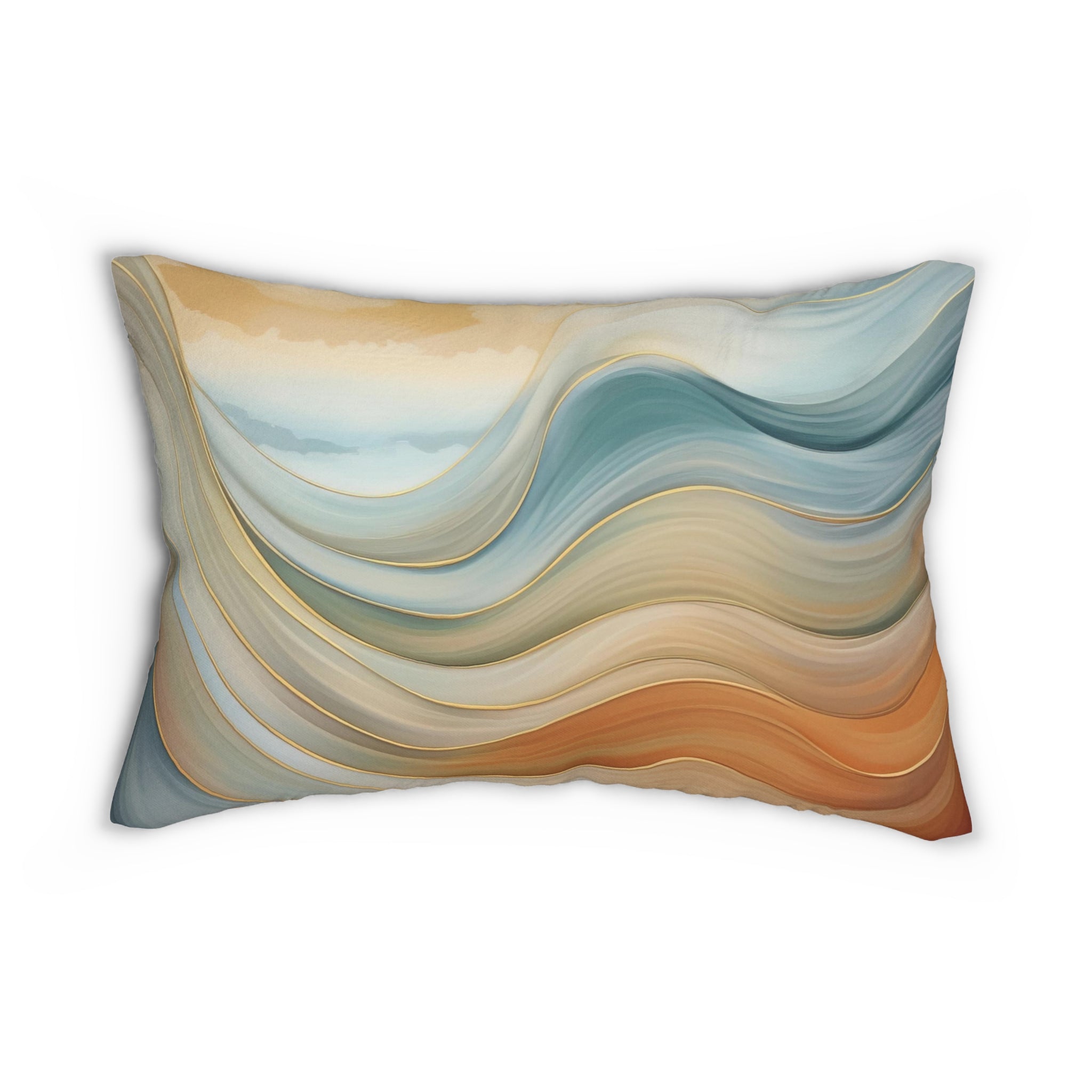 Abstract Lumbar Pillow | Blue, Burnt Orange Waves