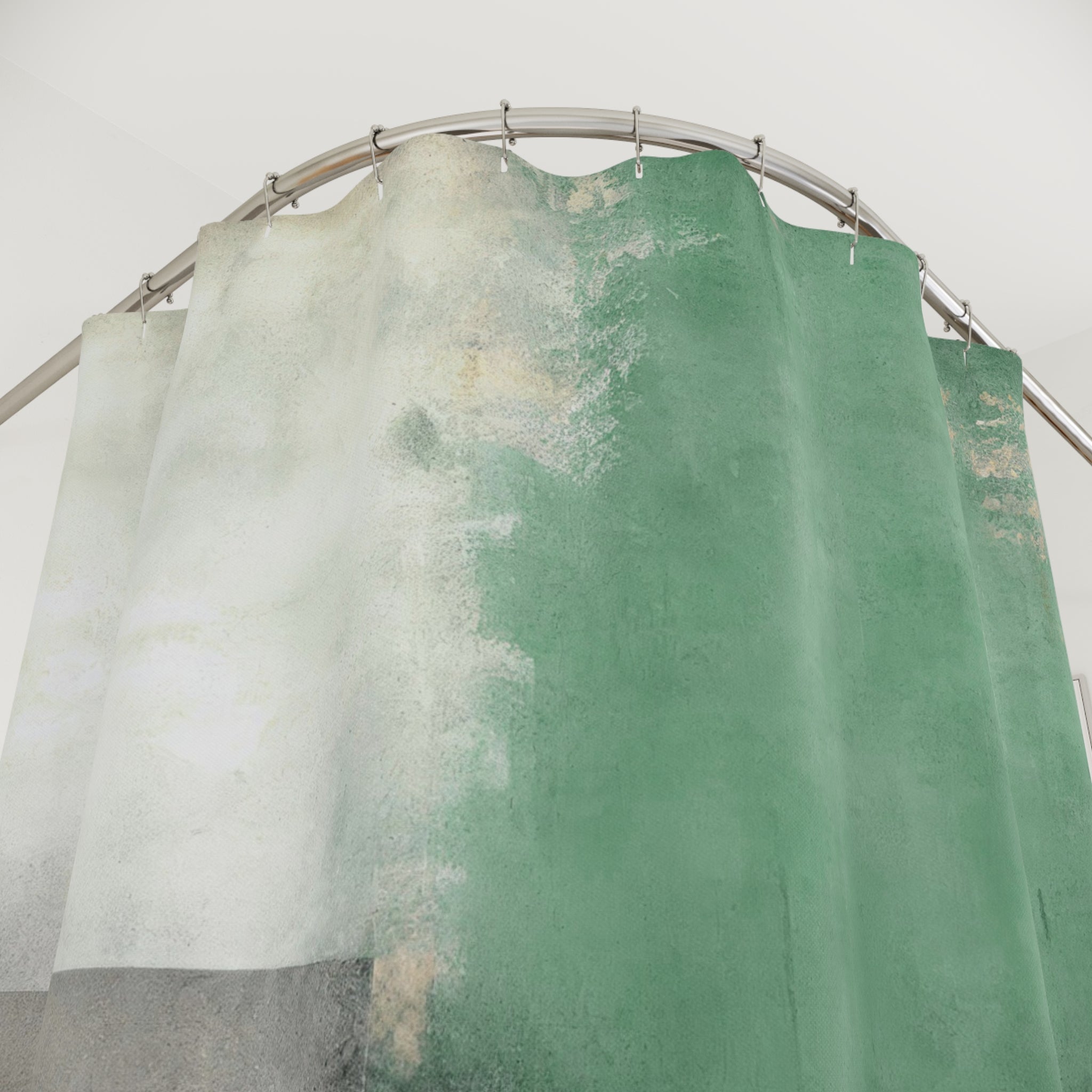 Boho Shower Curtain | Green Grey Abstract Fabric Curtain