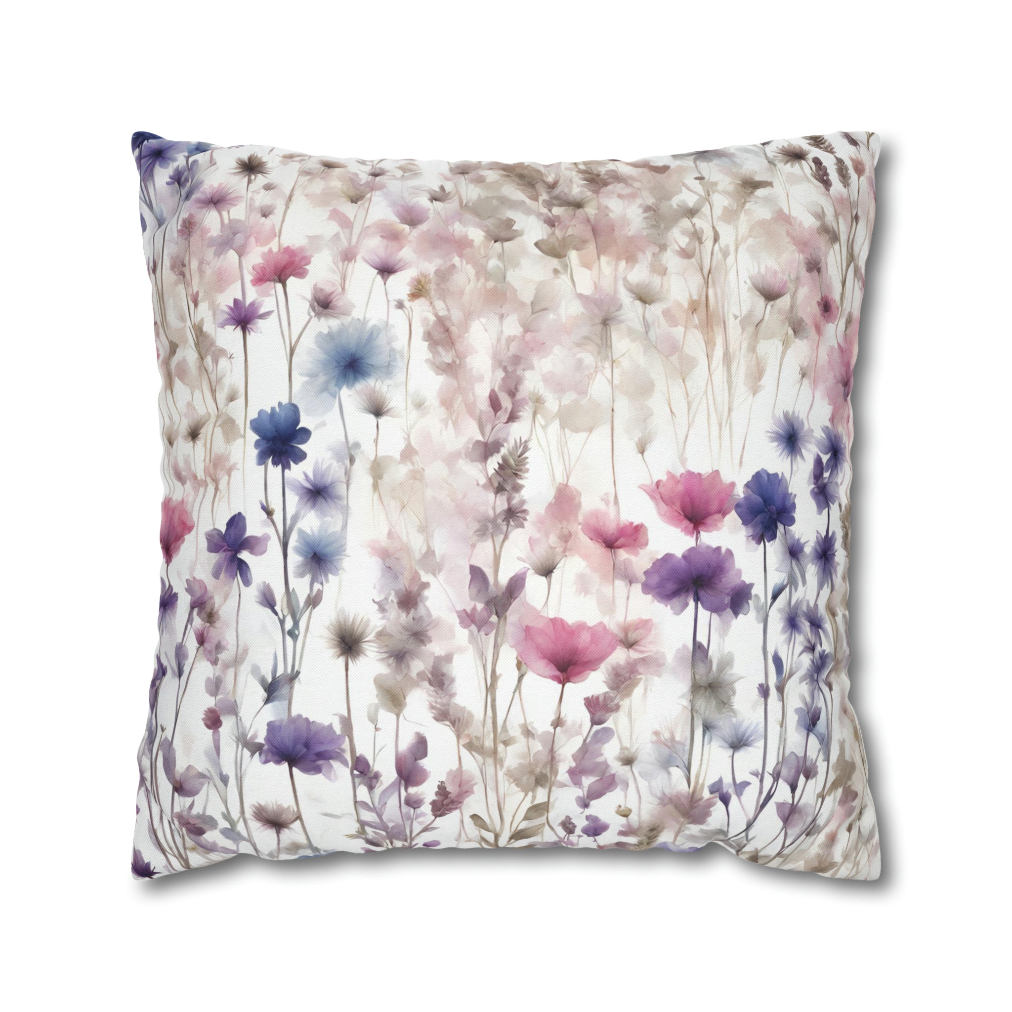 Boho Floral Throw Pillow Cover | Blush Pink White Wildflowers