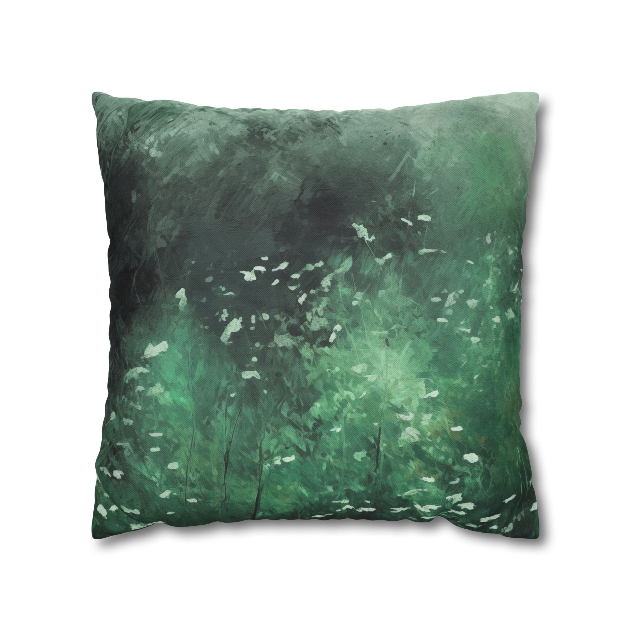 Green Floral Pillow Cover | Meadow Emerald Wildflowers