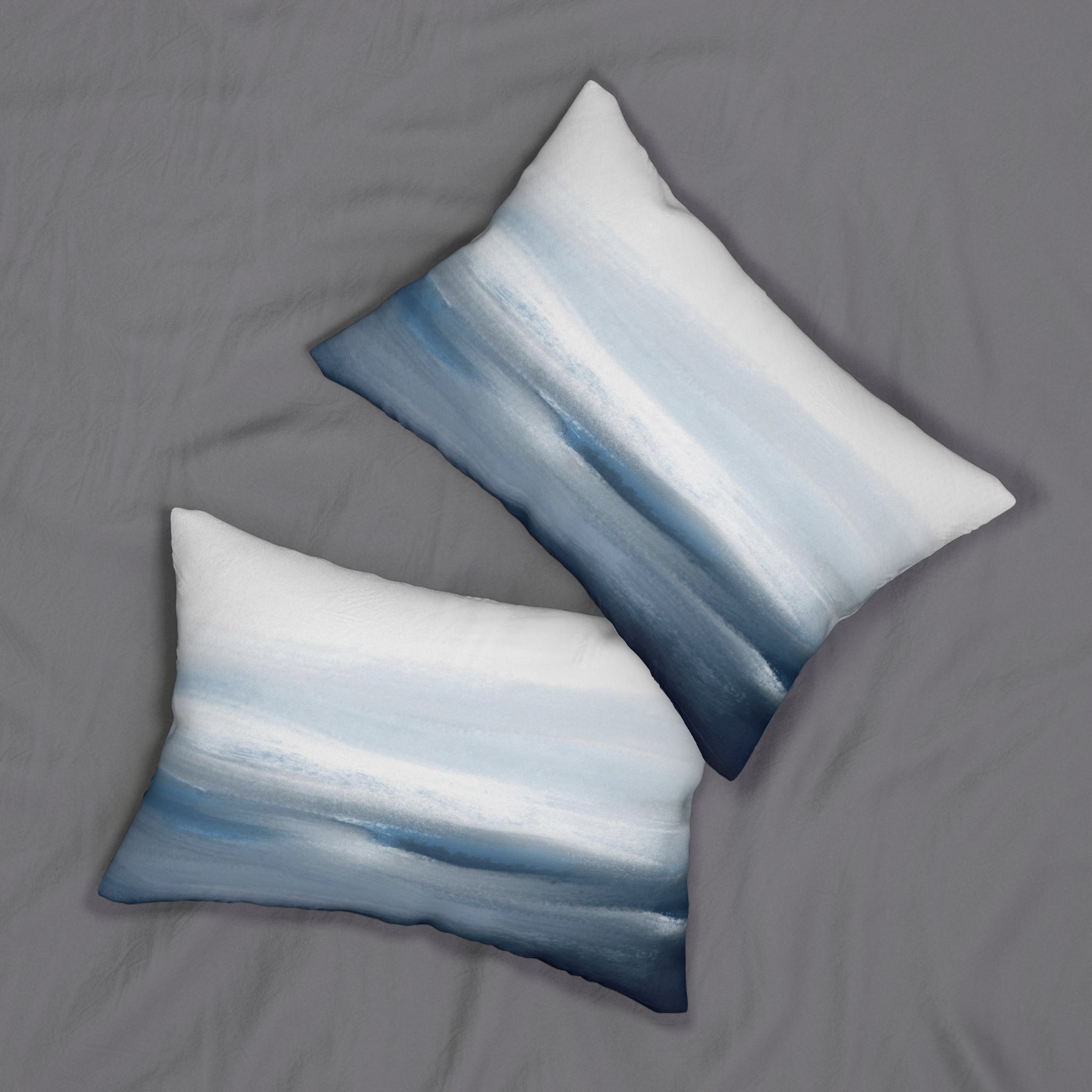 Abstract Lumbar Pillow | Navy Sky Blue Ocean, White Ombre Minimalist