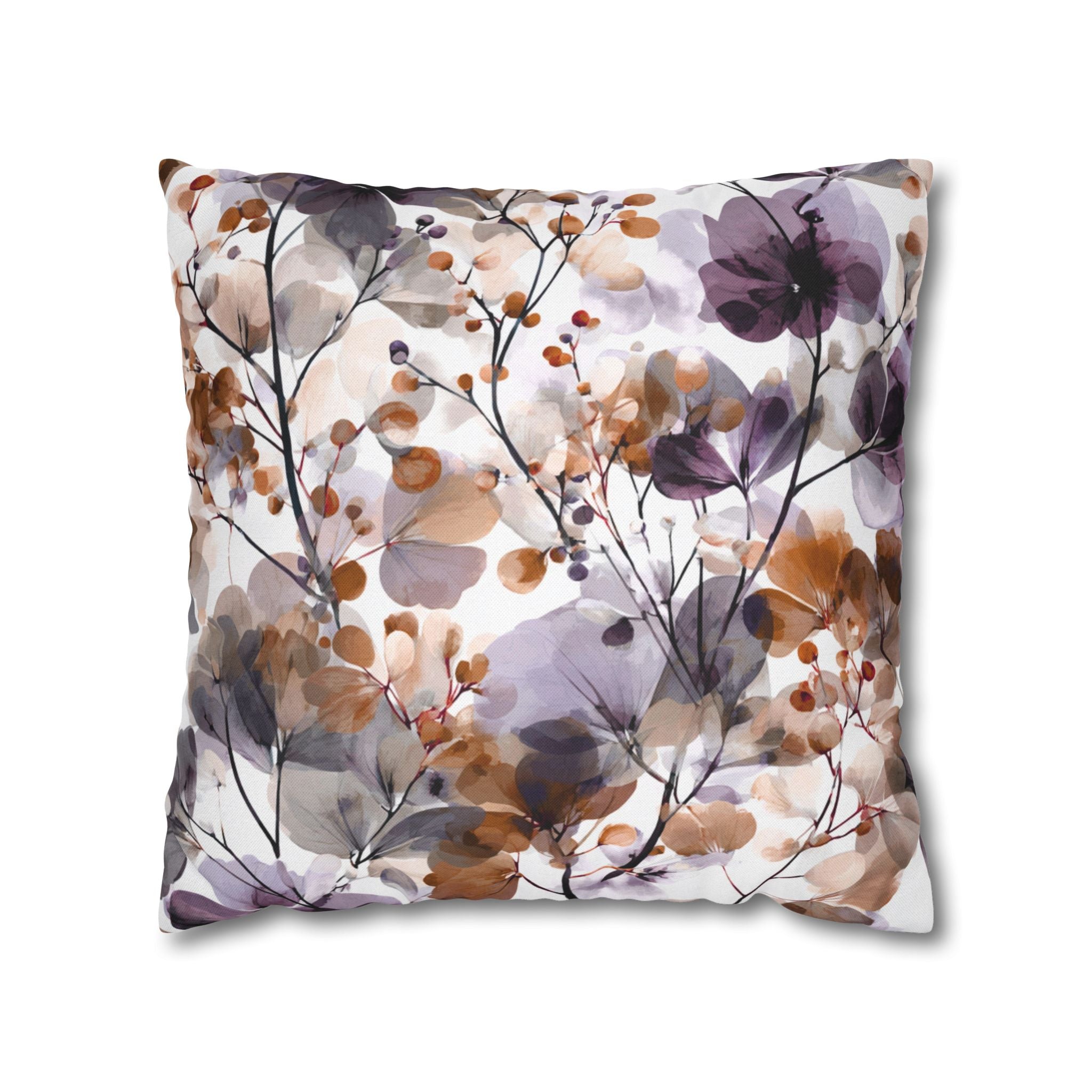 Floral Pillow Cover | Purple Rust White Watercolor Pillowcase