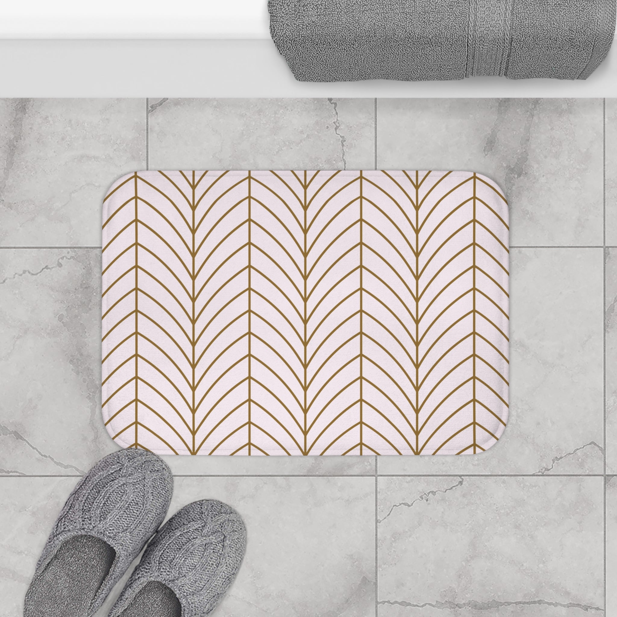 Art Deco Kitchen, Bath Mat | Blush Pink, Beige