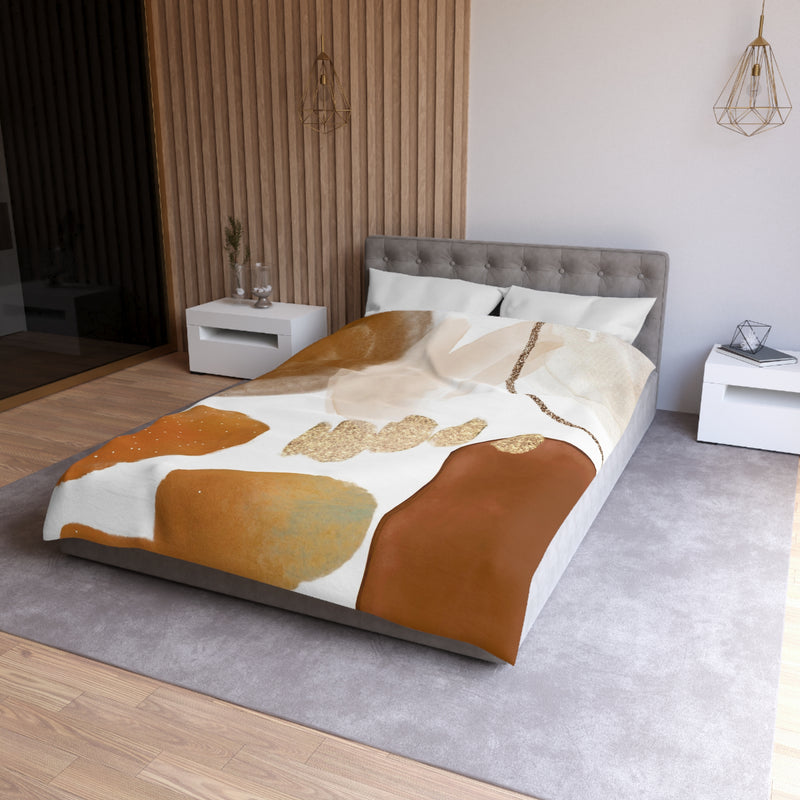 Abstract Duvet Cover | White Beige Brown, Rust Watercolor