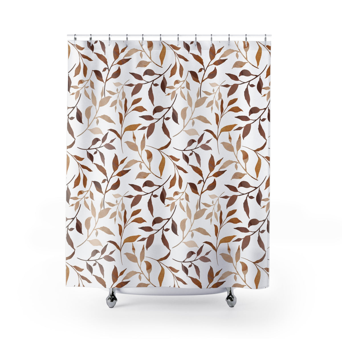 Brown Caramel Watercolor Leaf Shower Curtain, Bath Curtain 71x74