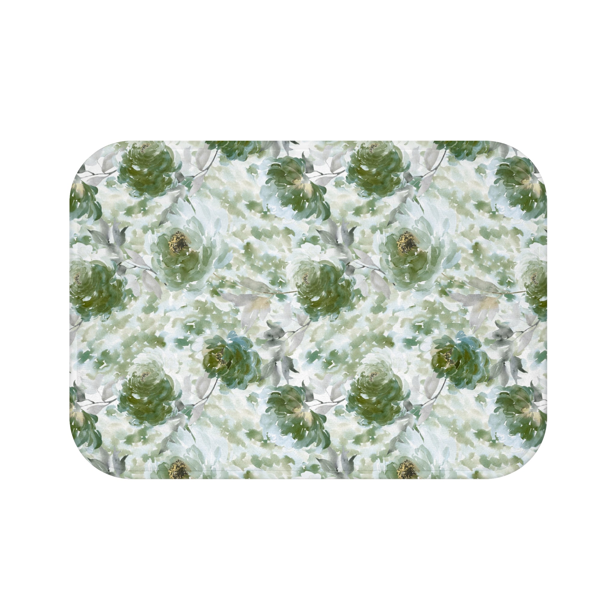 Floral Bath Mat | Green Roses Kitchen Mat