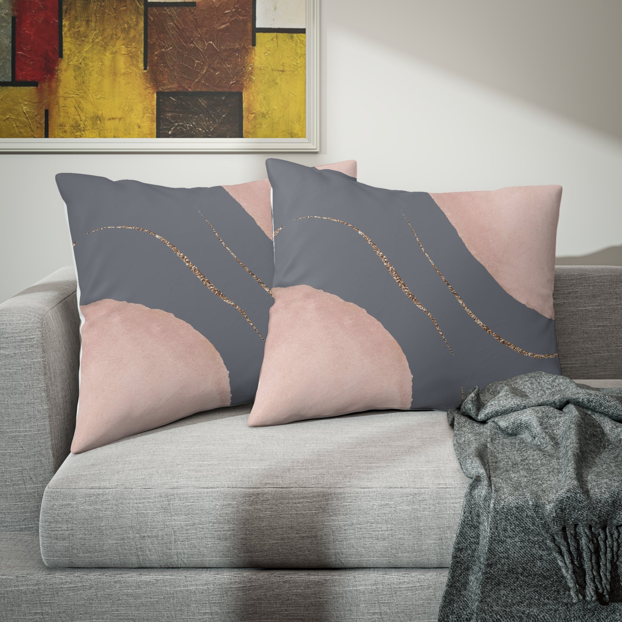 Bedding Pillow Sham | Abstract Grey Pink, Watercolor