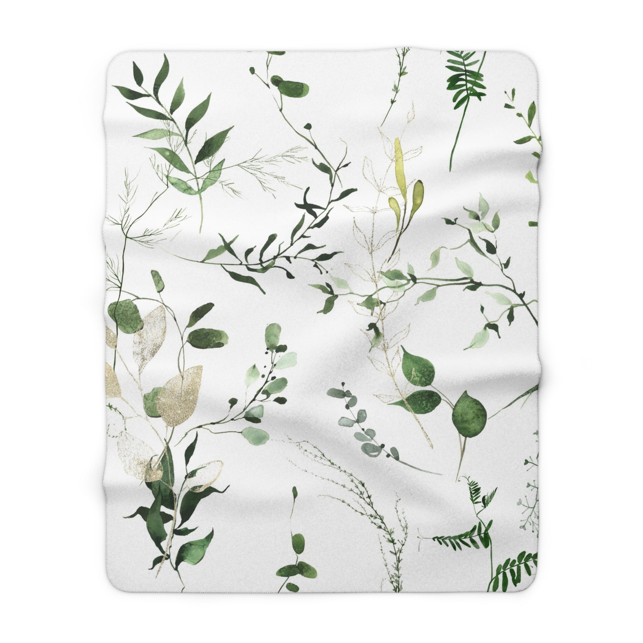 Floral Boho Comfy Blanket | White Green Leaves