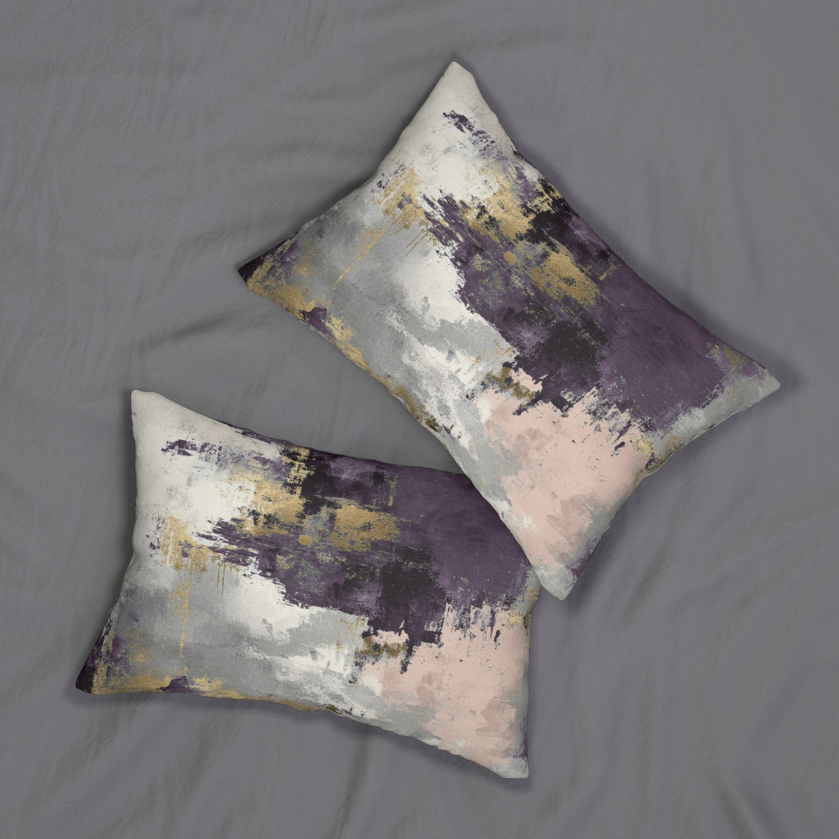 Aubergine Grey Ochre Abstract Lumbar Pillow 14x20, Moody Accent Pillow