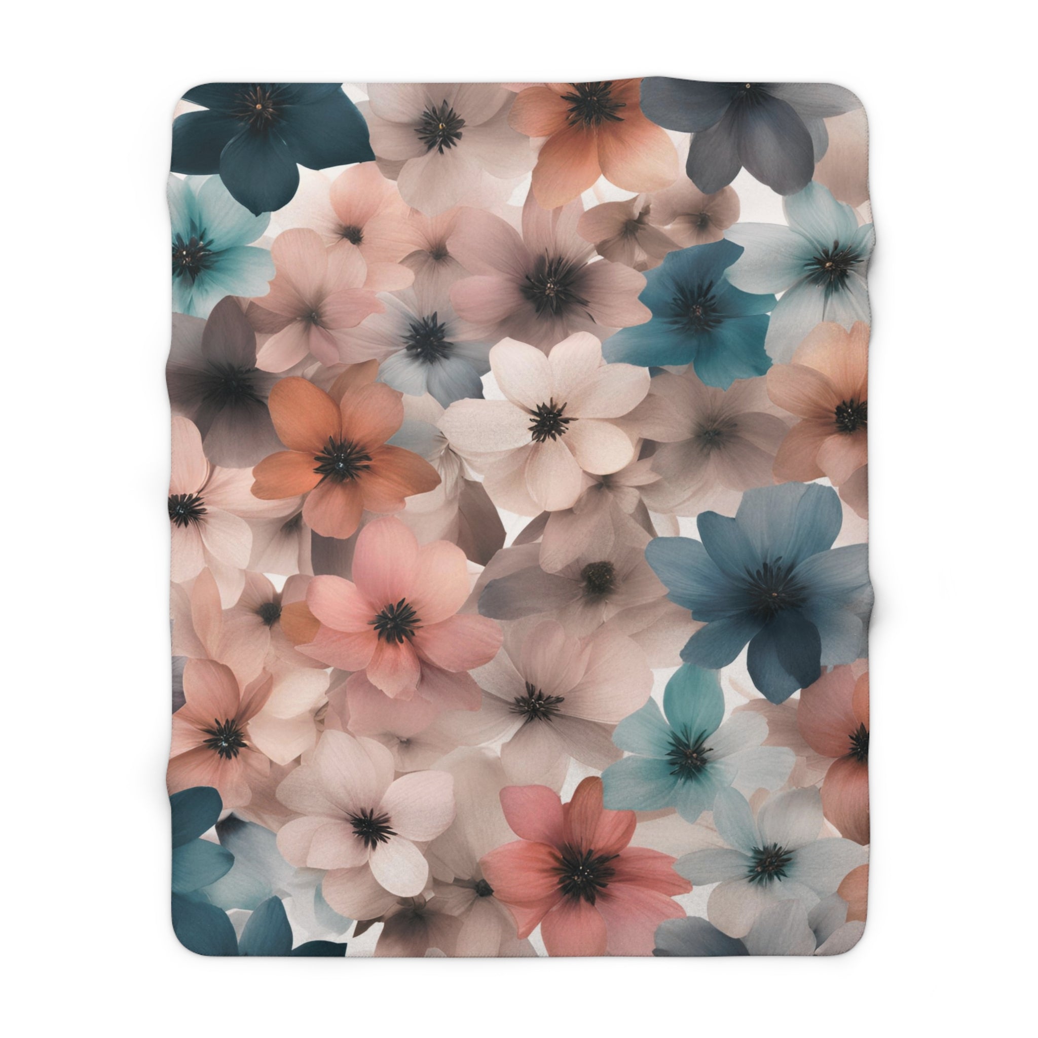 Fall Floral Throw Blanket | Pink Beige, Blue Cream Flowers