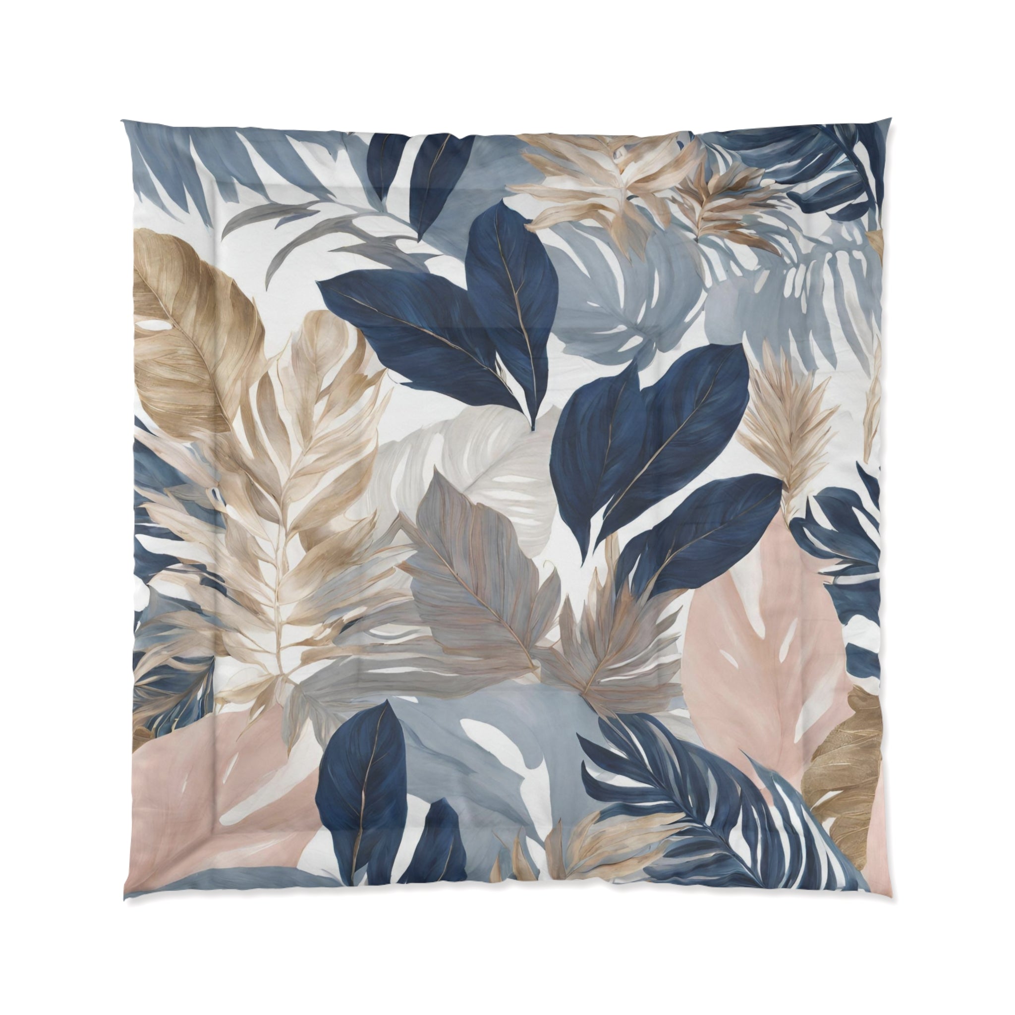 Floral Comforter | Navy Dusty Blue, Beige, Blush Pink Jungle