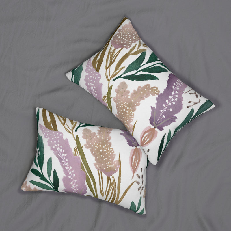 Boho Floral Lumbar Pillow | Lavender Beige Green White