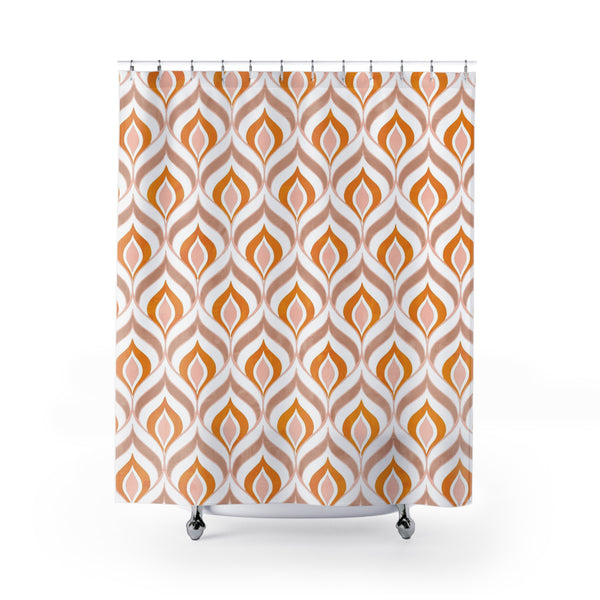 Boho Retro Shower Curtain | White Orange, Dusty Pink Beige