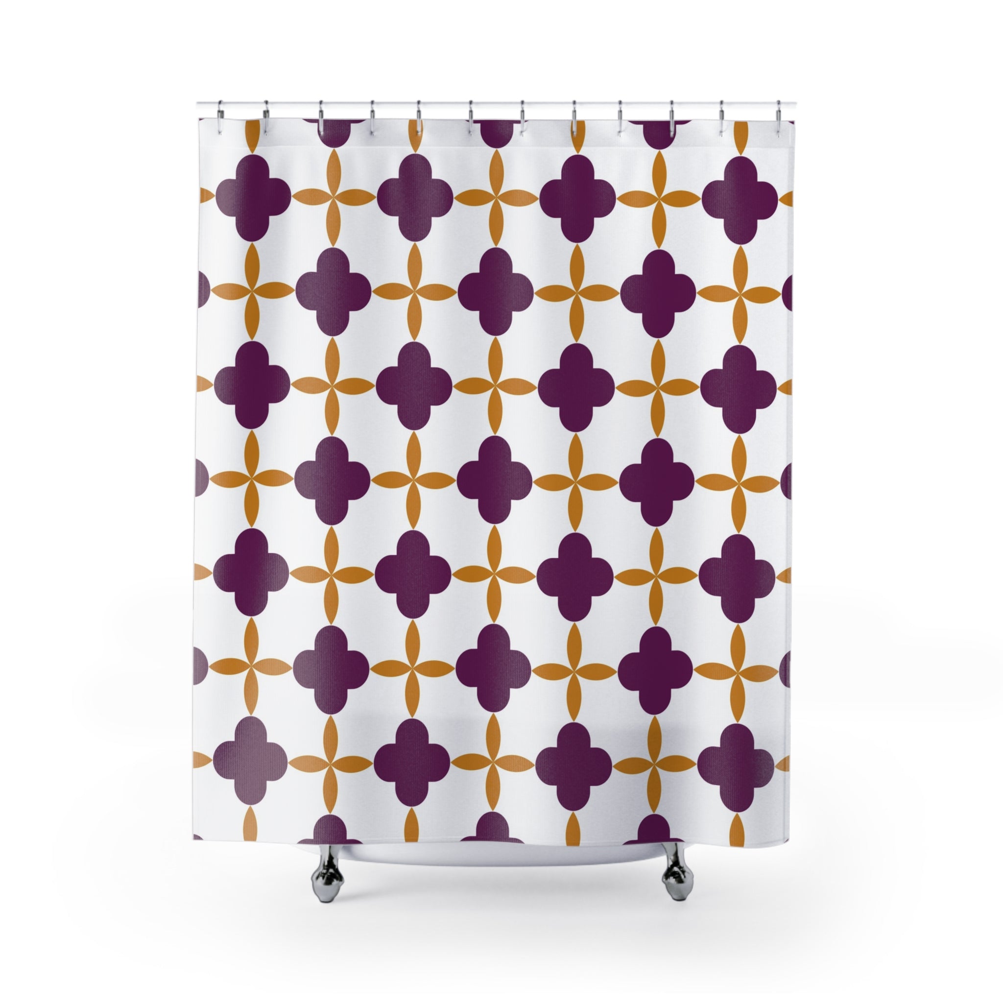 Boho Abstract Shower Curtain | Retro Art Nouveau, White Lilac