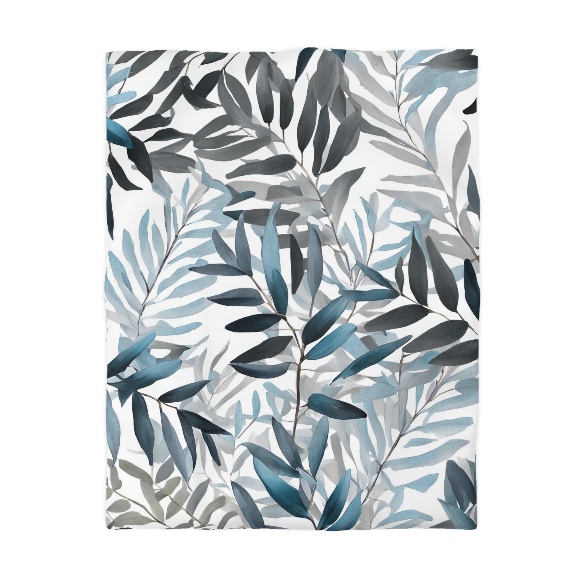Floral Duvet, Pillow Cover | Blue Grey White Leaves Bedroom Decor