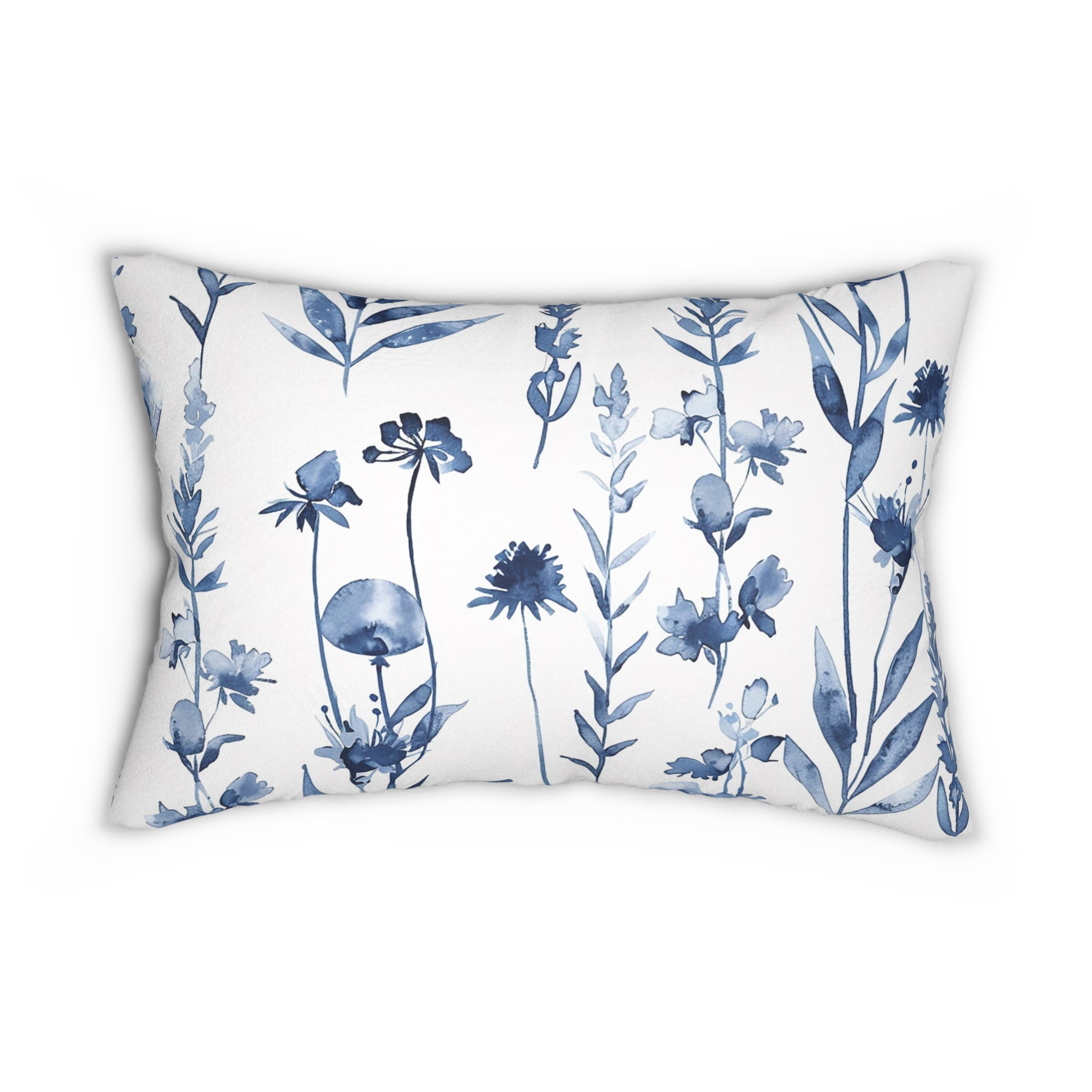 Boho Floral Lumbar Pillow | Blue White Watercolor