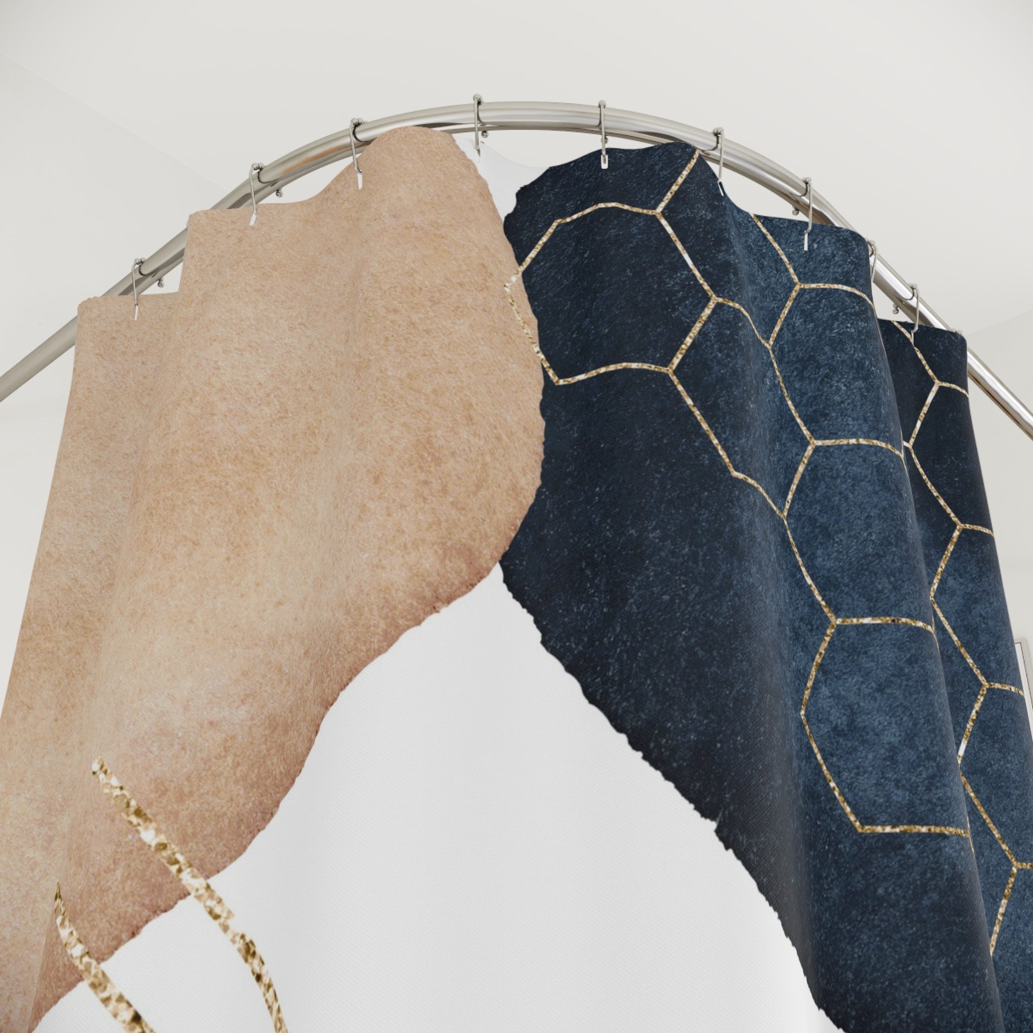 Boho Abstract Shower Curtain | Navy Blue, Beige White