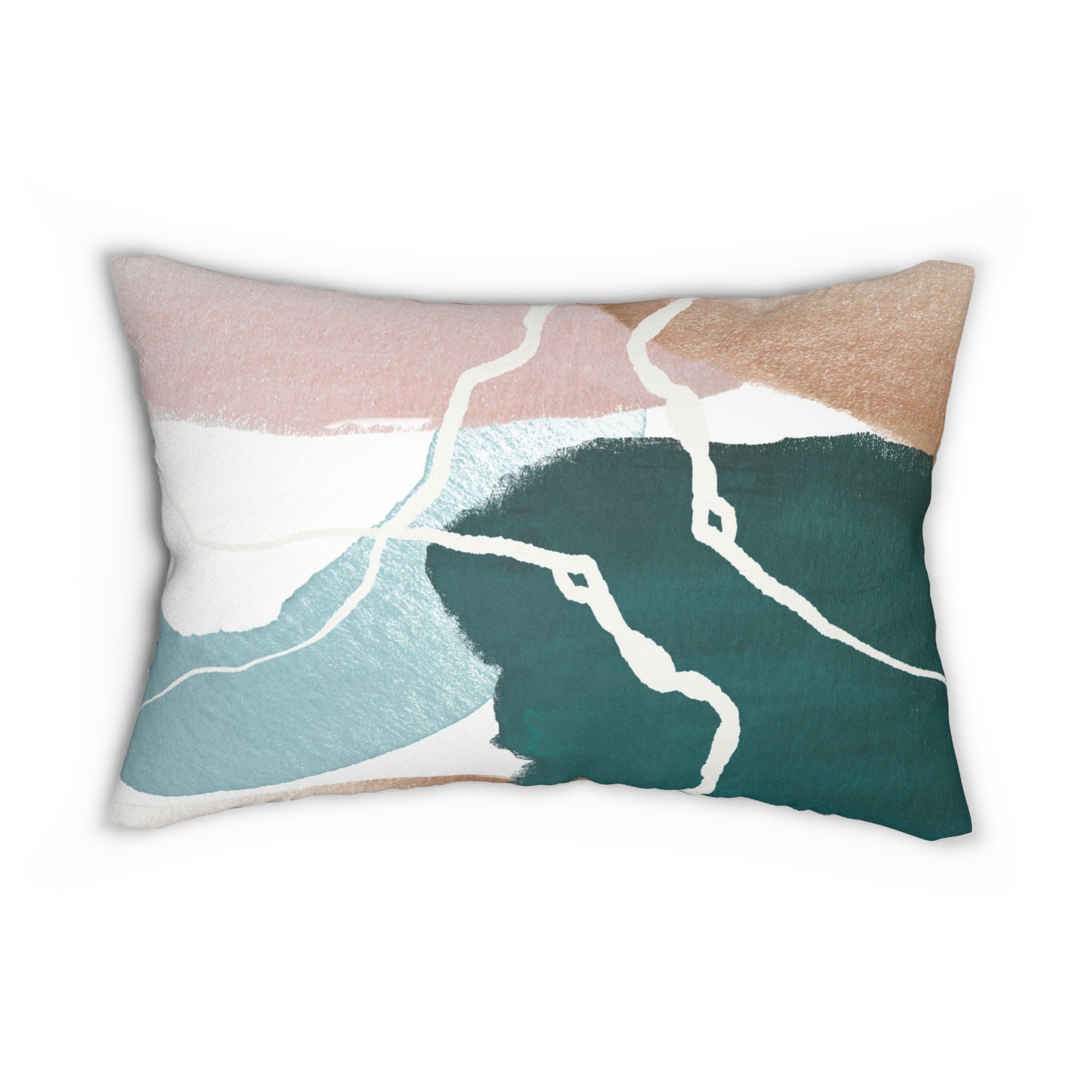 Abstract Lumbar Pillow | Green Pink Beige