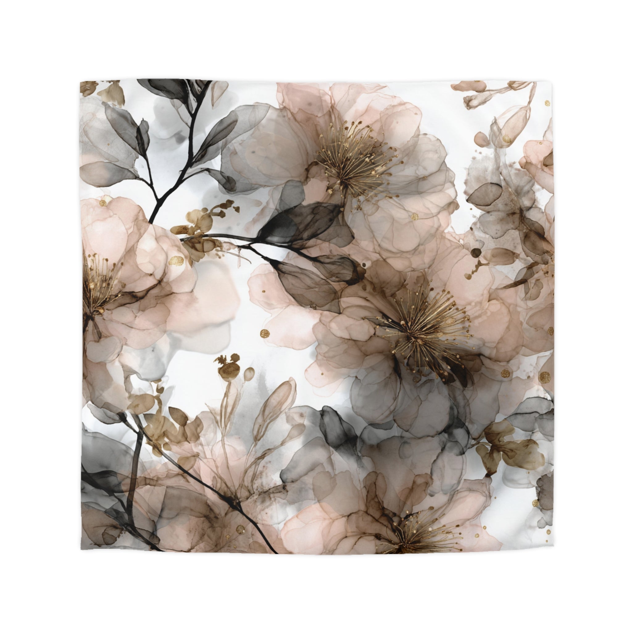Abstract Floral Duvet Cover Set | Grey Watercolor Bedding in Emerald Green