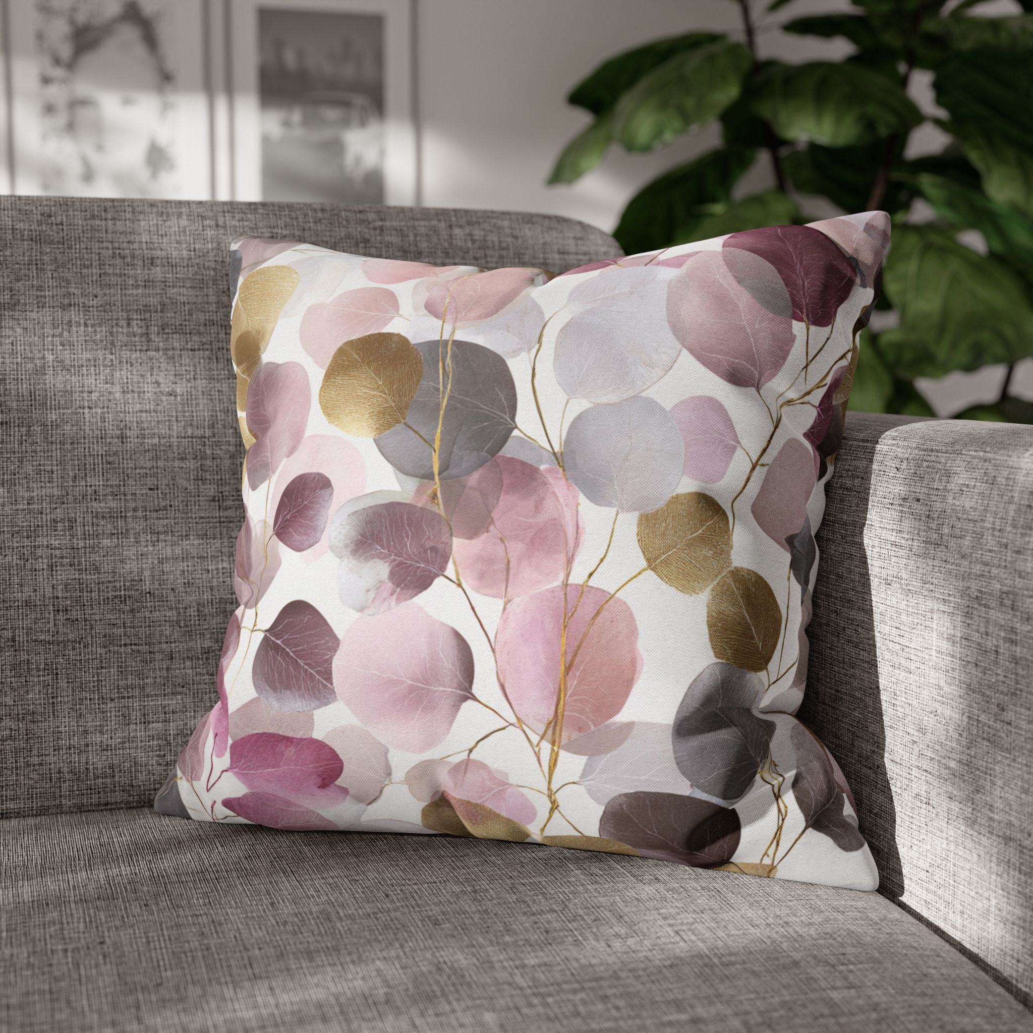 Botanical Watercolor Throw Pillow Cover | Boho Mauve Pink