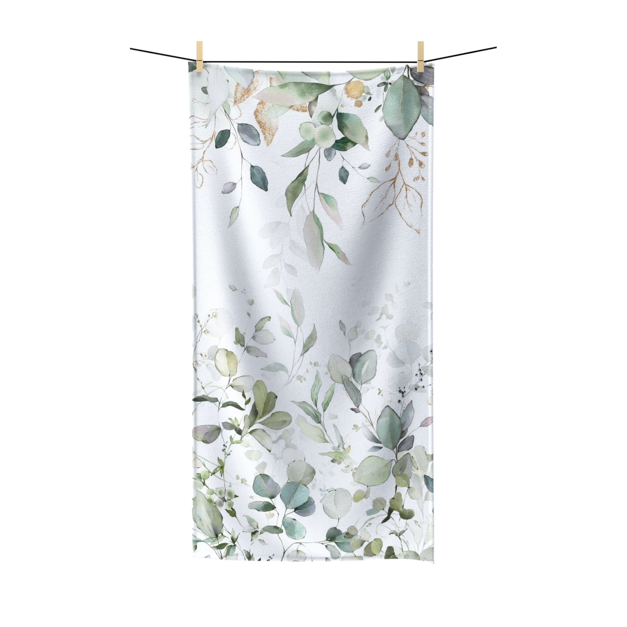 Floral Bath Beach Towel | White Sage Green Eucalyptus Leaves