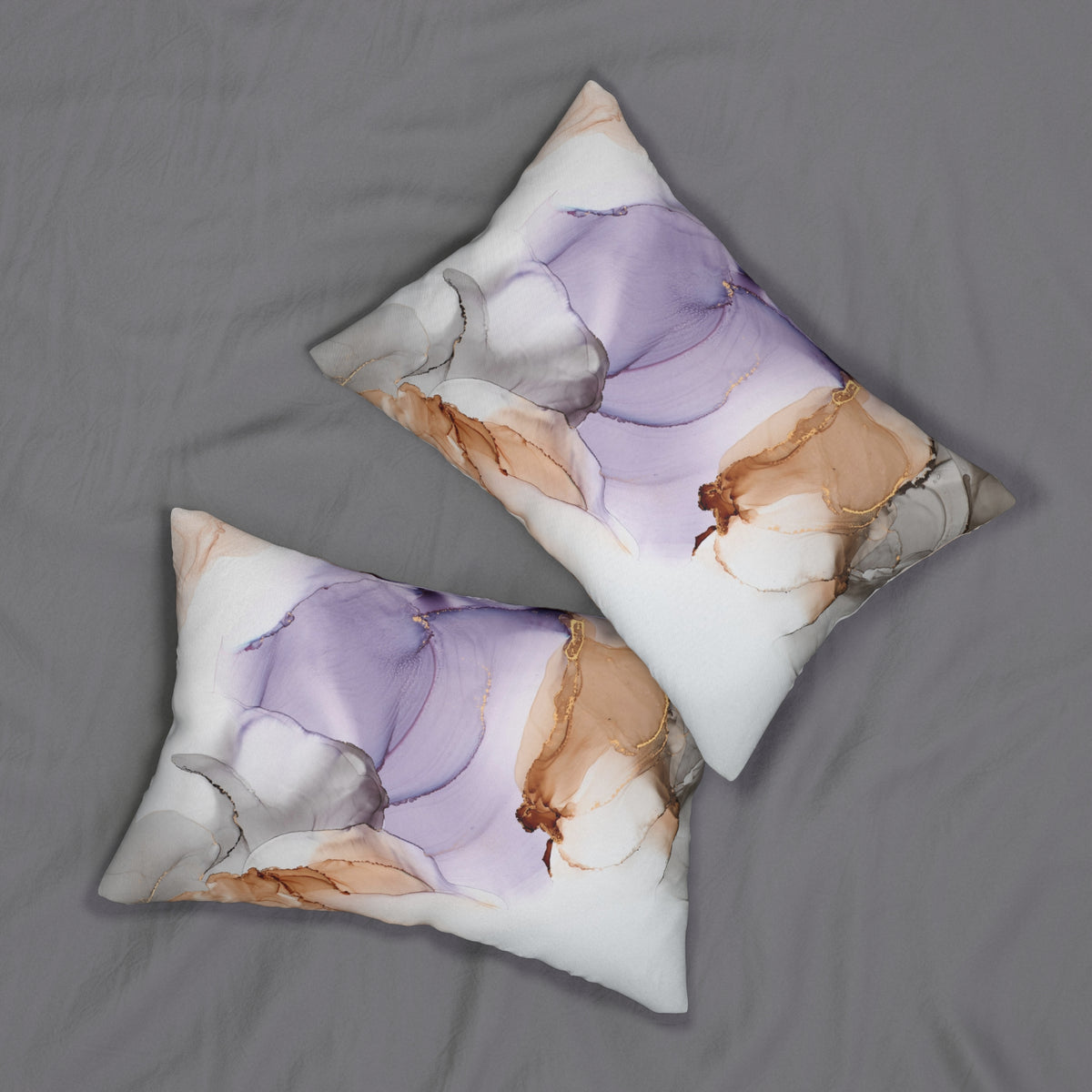 Lavender Peach Gray Abstract Alcohol Ink Lumbar Pillow