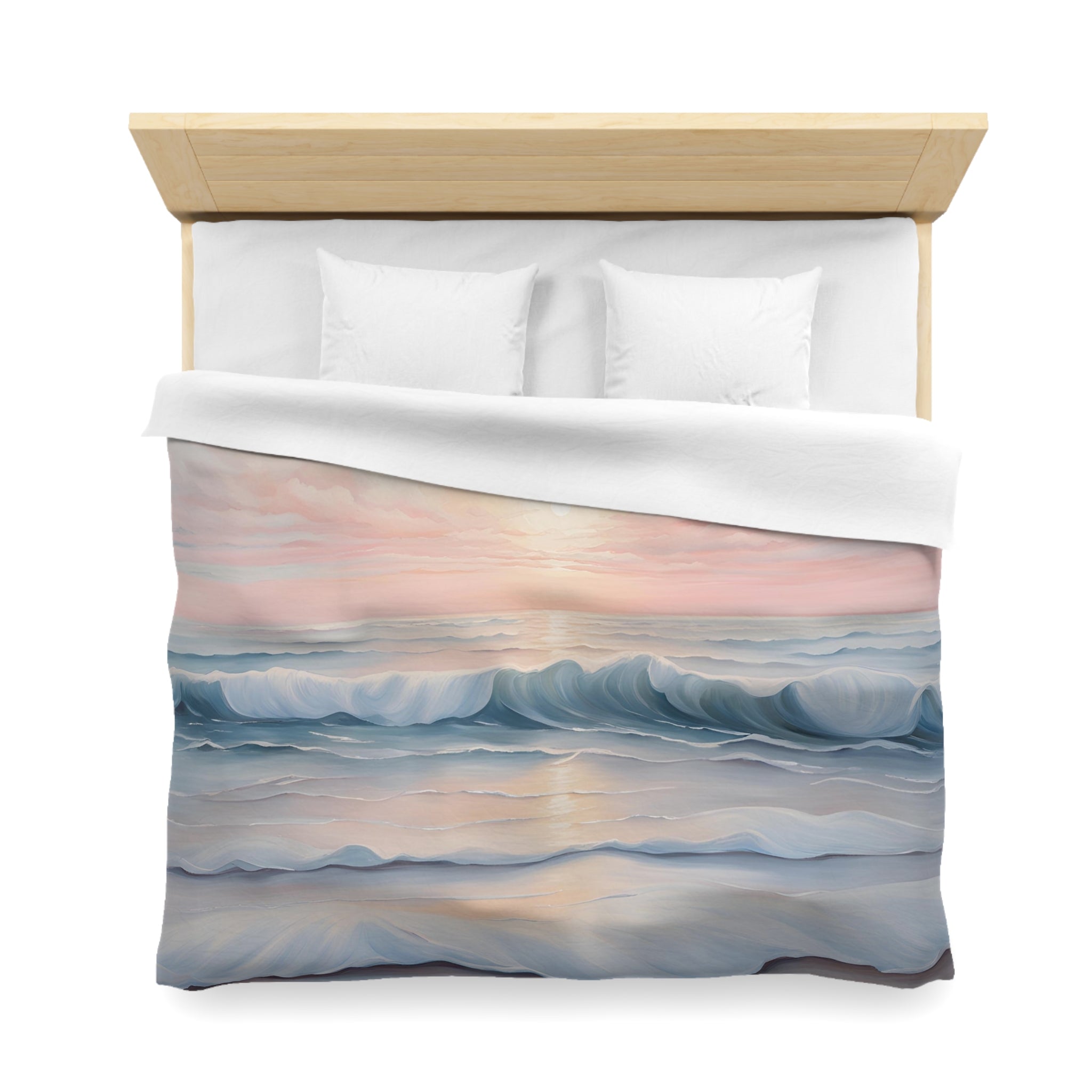 Abstract Duvet Cover | Coastal Ocean, Blush Pink, Blue Sunrise