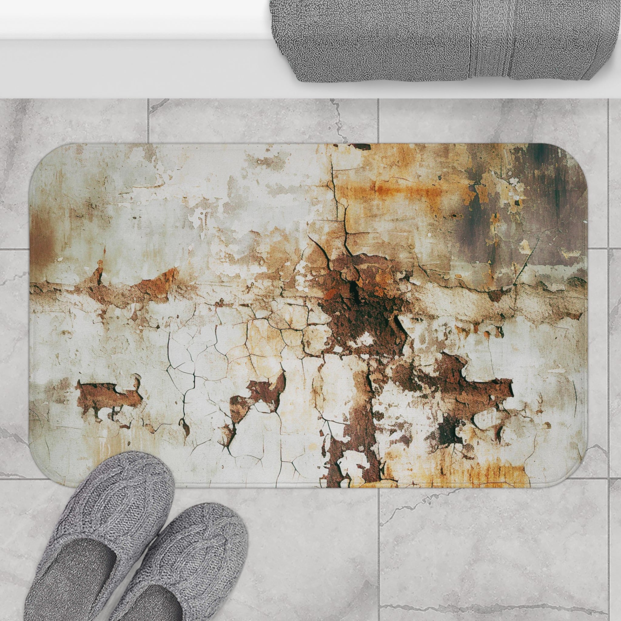 Rustic Boho Bath Mat, Kitchen Mat | Wooden Fade Print