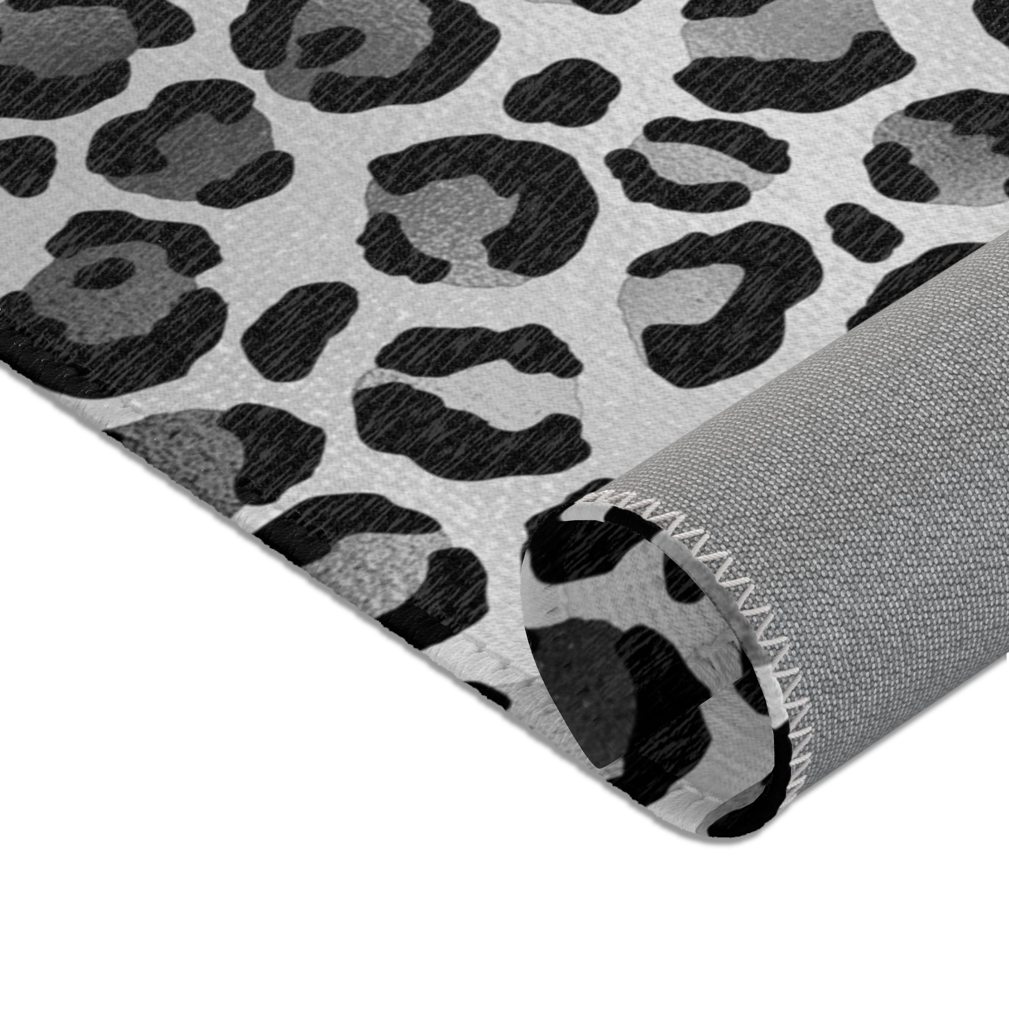 Boho Area Rug | Muted Silver, Grey, Black Beige Leopard