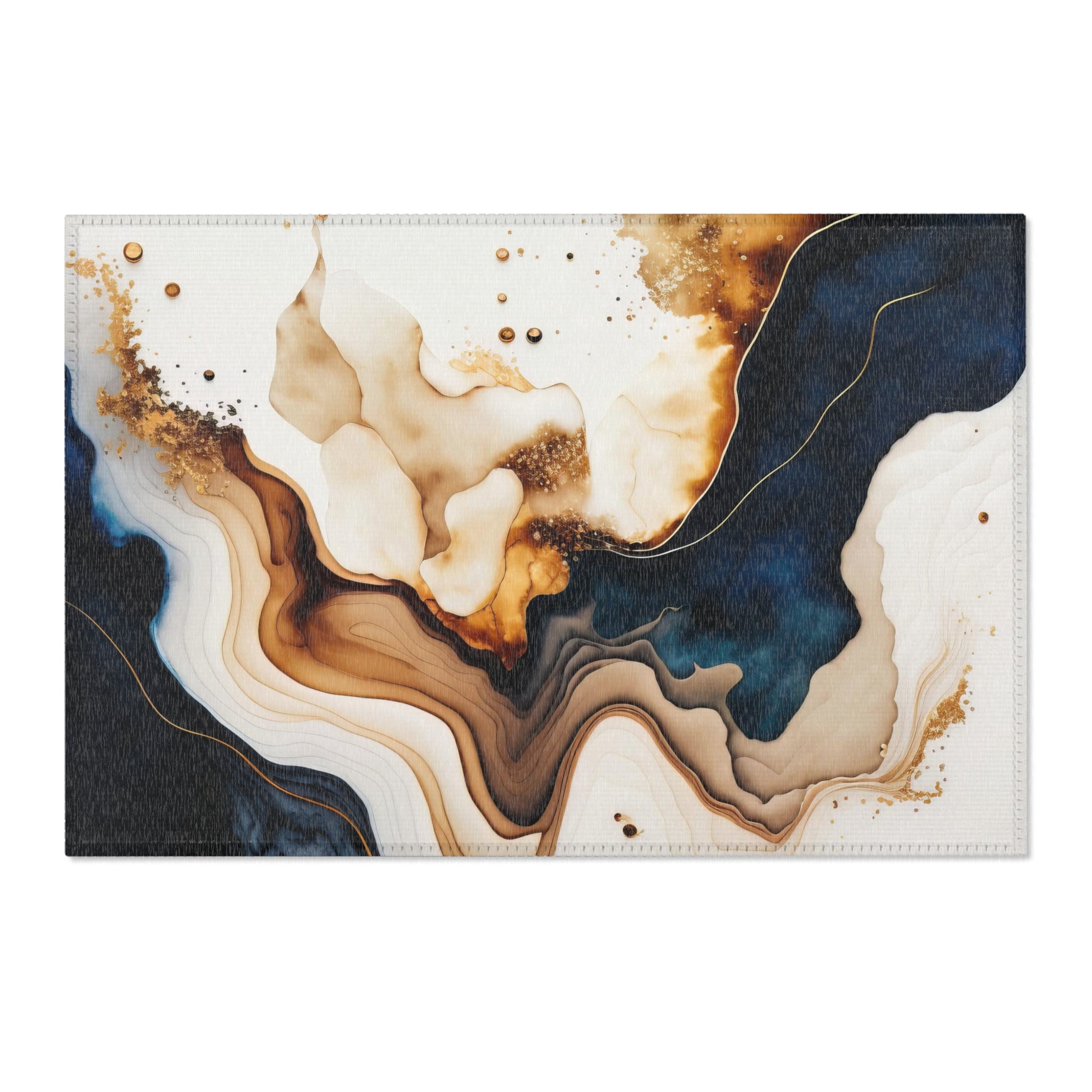 Abstract Large Area Rug | Navy Blue, Brown Beige Liquid Ink